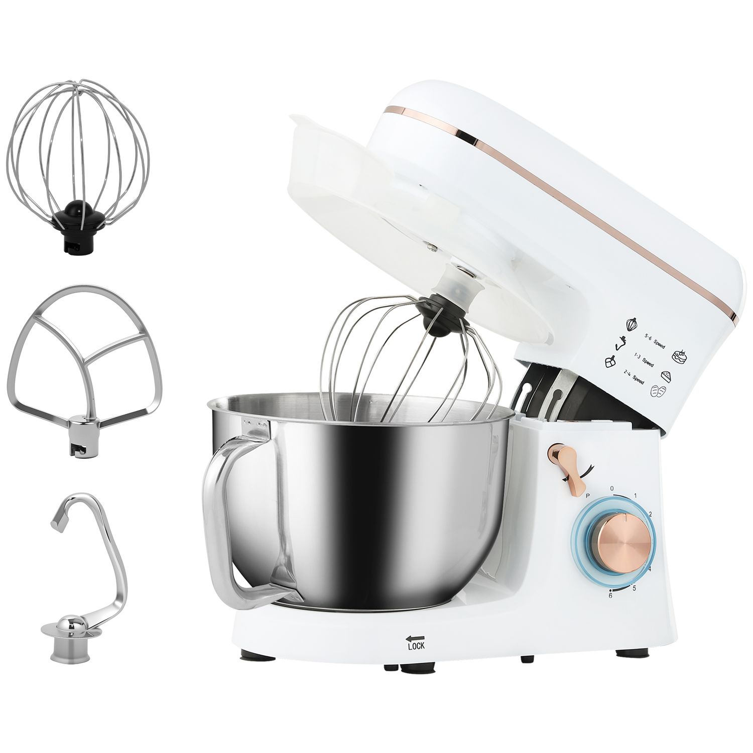 HOMCOM Electric Stand Mixer 5L Food Mixer with Dough Hook Whisk White - 800-251V