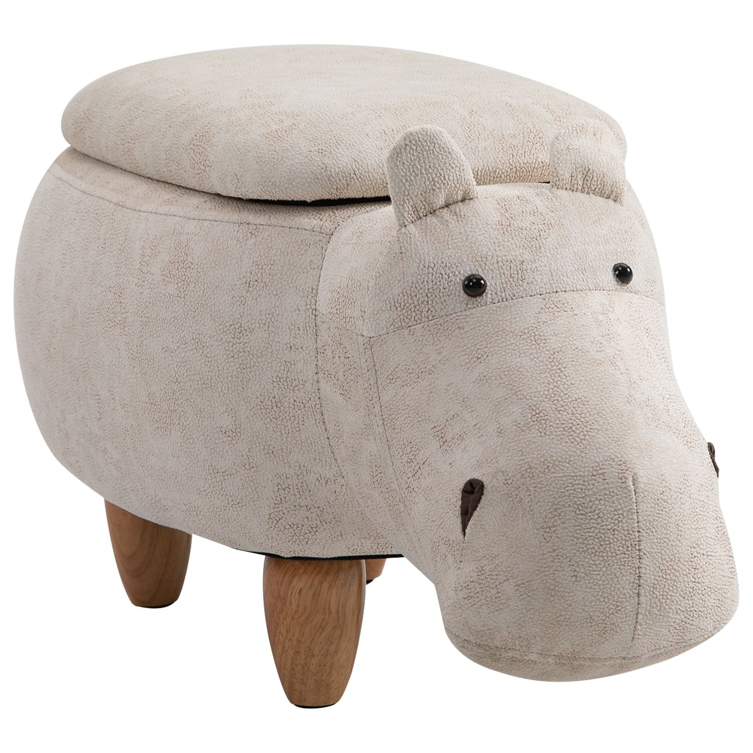 HOMCOM Hippo Storage Stool Cute Decoration Footrest Wood Frame Legs Cream - 838-