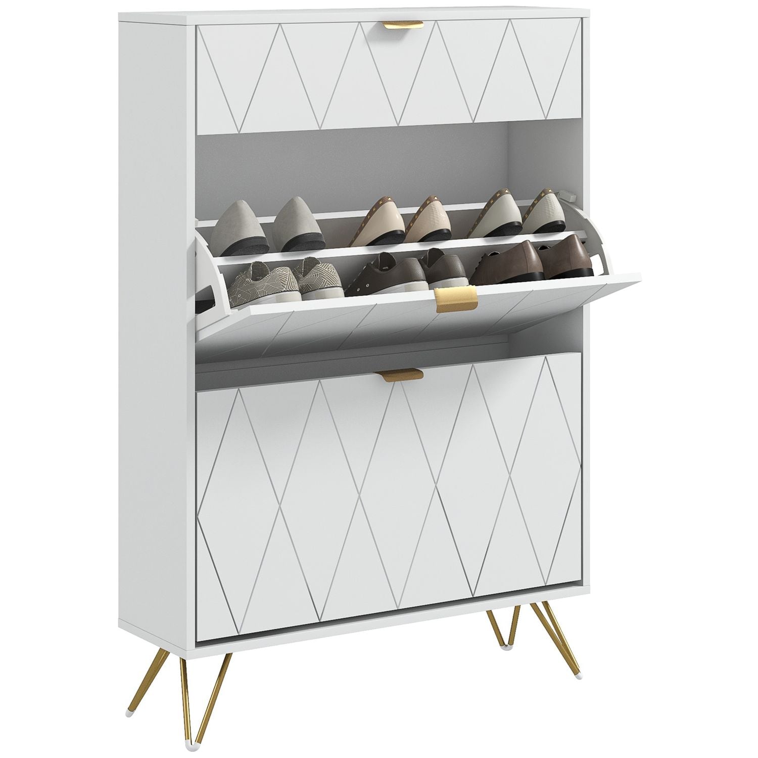 HOMCOM Slim Shoe Storage Cabinet with Flip Drawers for Entryway Hallway White -