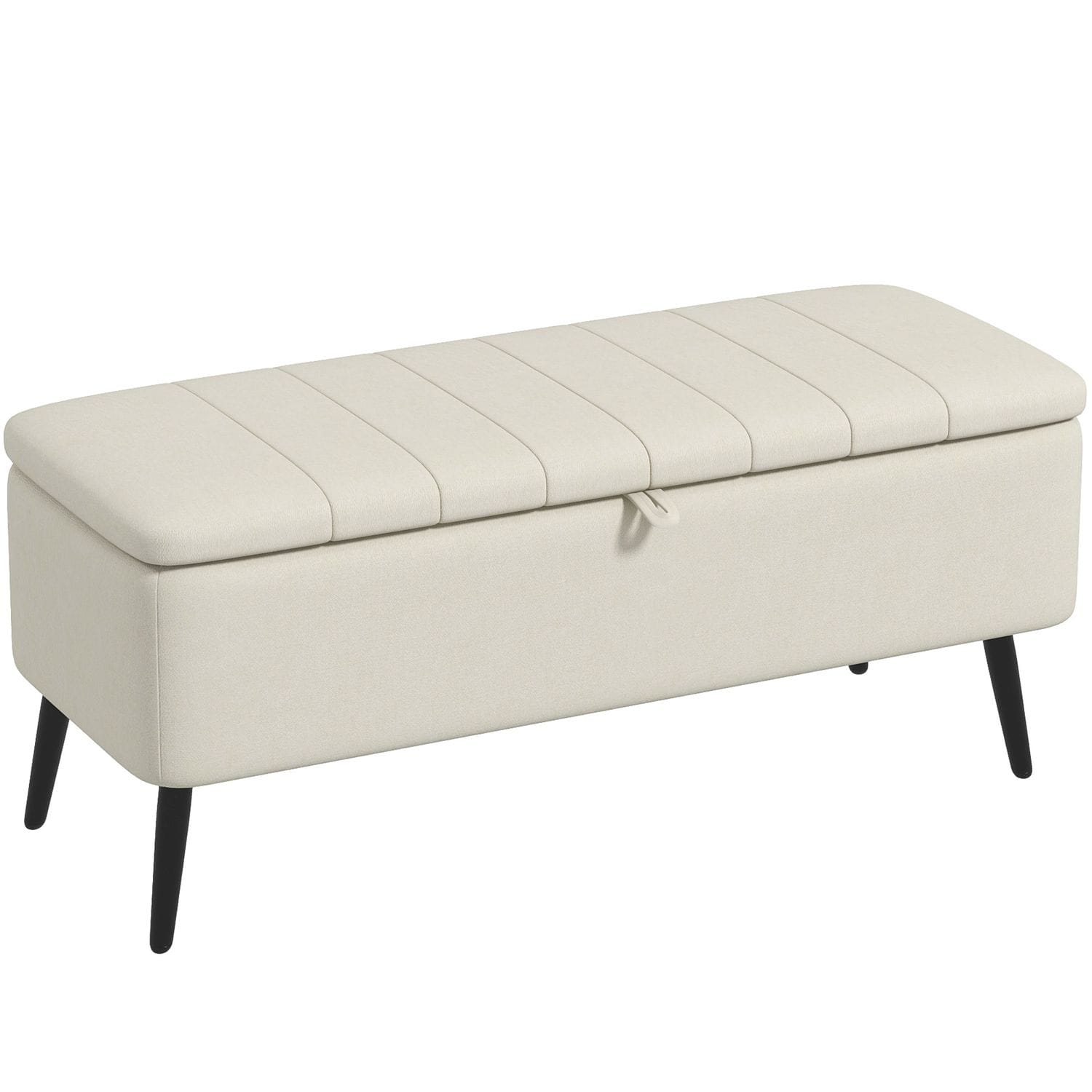 HOMCOM Storage Ottoman Bench Linen Fabric Footstool with Steel Legs Cream White