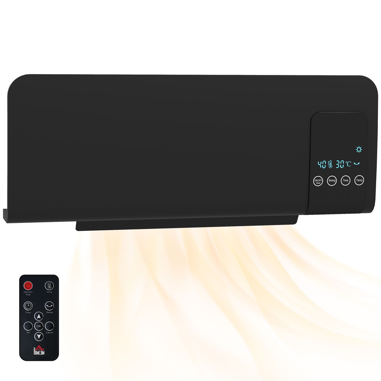 HOMCOM 2000W Wall Mounted Ceramic Heater with Remote Control for Home Black - 82