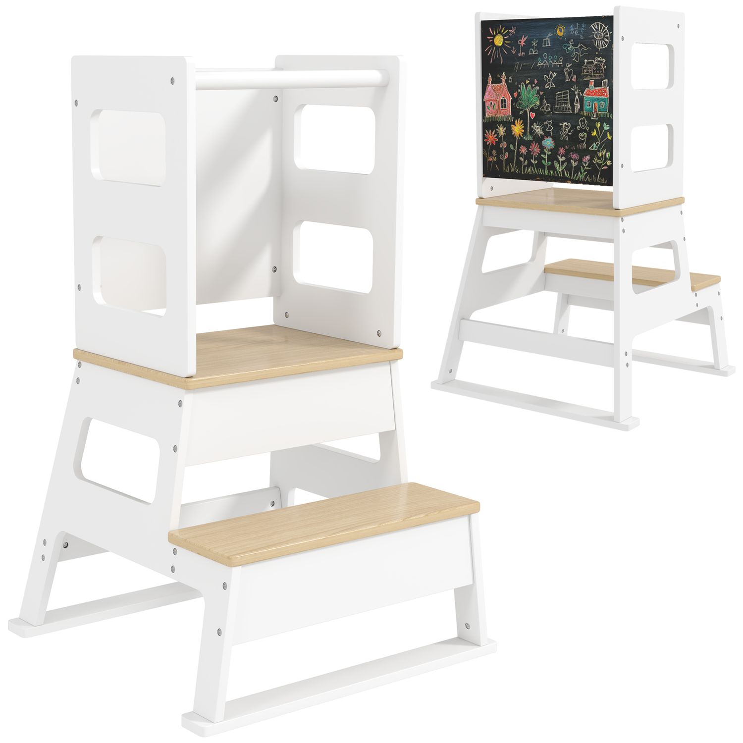 AIYAPLAY 2 in 1 Toddler Tower with Chalkboard Safety Rail for Kitchen Sink - 315