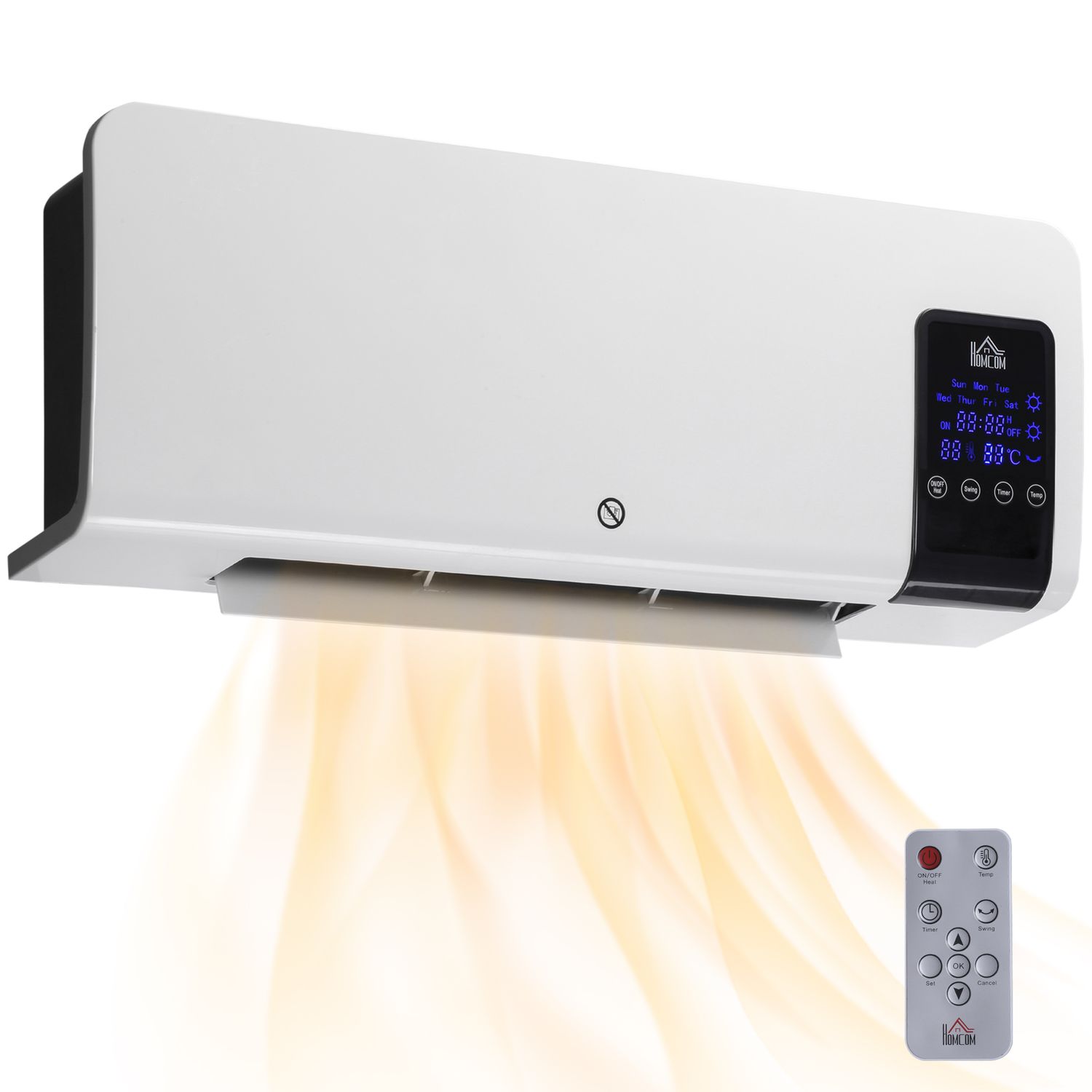 HOMCOM 2000W Wall Mounted Ceramic Heater with Remote Control for Home White - 82