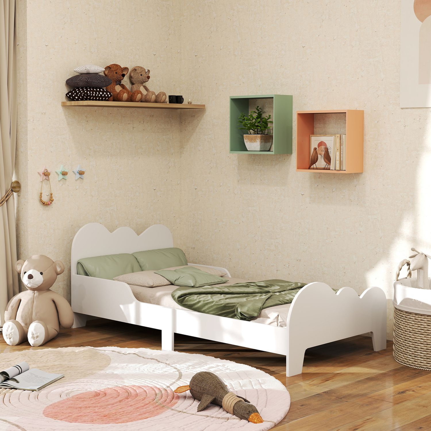 AIYAPLAY Cloud-Themed Toddler Bed with Safety Rails 143.5 x 74.5 x 56cm - 313-02
