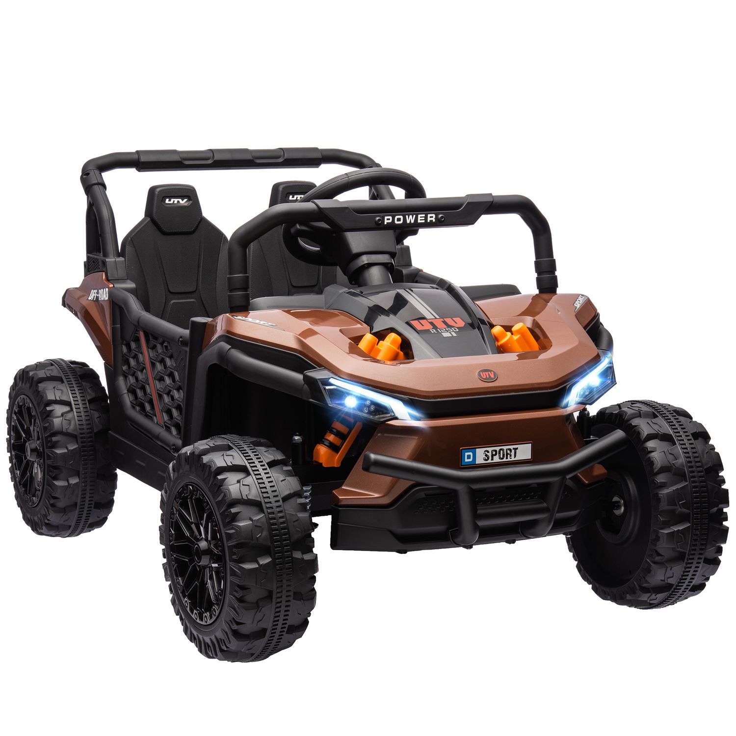AIYAPLAY Kids Ride on Car 12V Electric Truck with Horn Lights USB Brown - 370-34