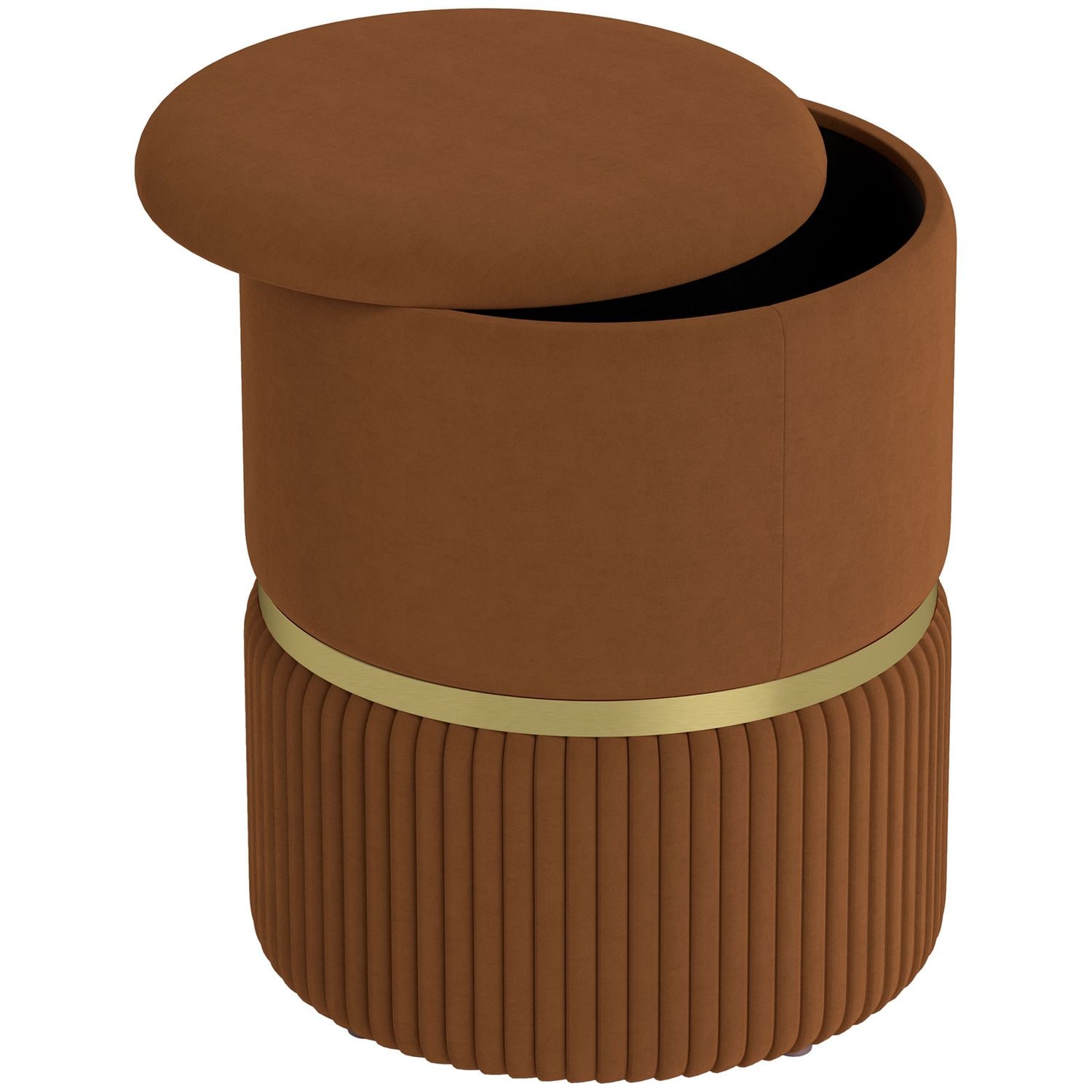 HOMCOM Round Pouffe Storage Footstool with Cushioned Top Light Brown - 838-439V7