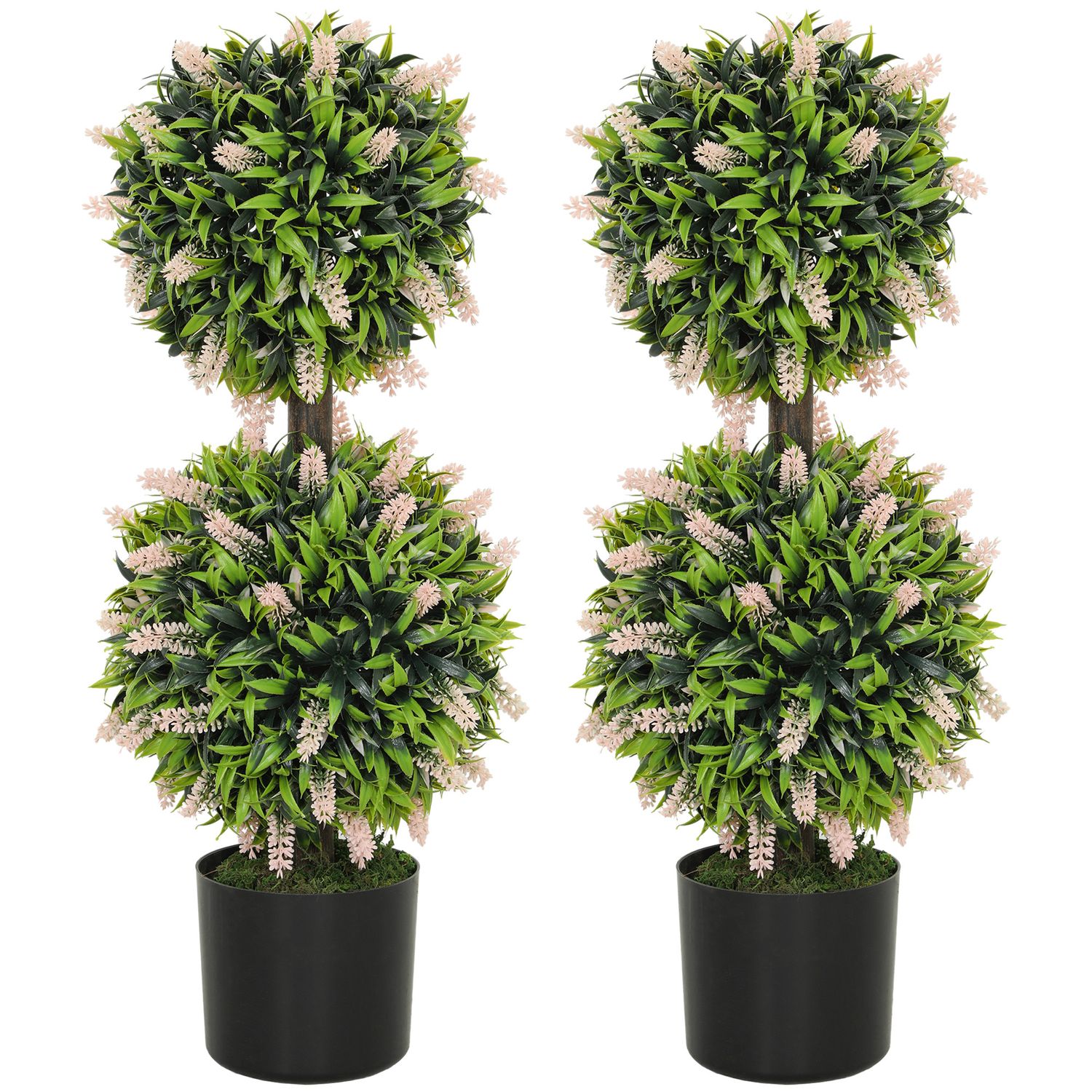 HOMCOM Set of 2 Potted Artificial Plants with Lavender Flowers Pink - 830-797V00