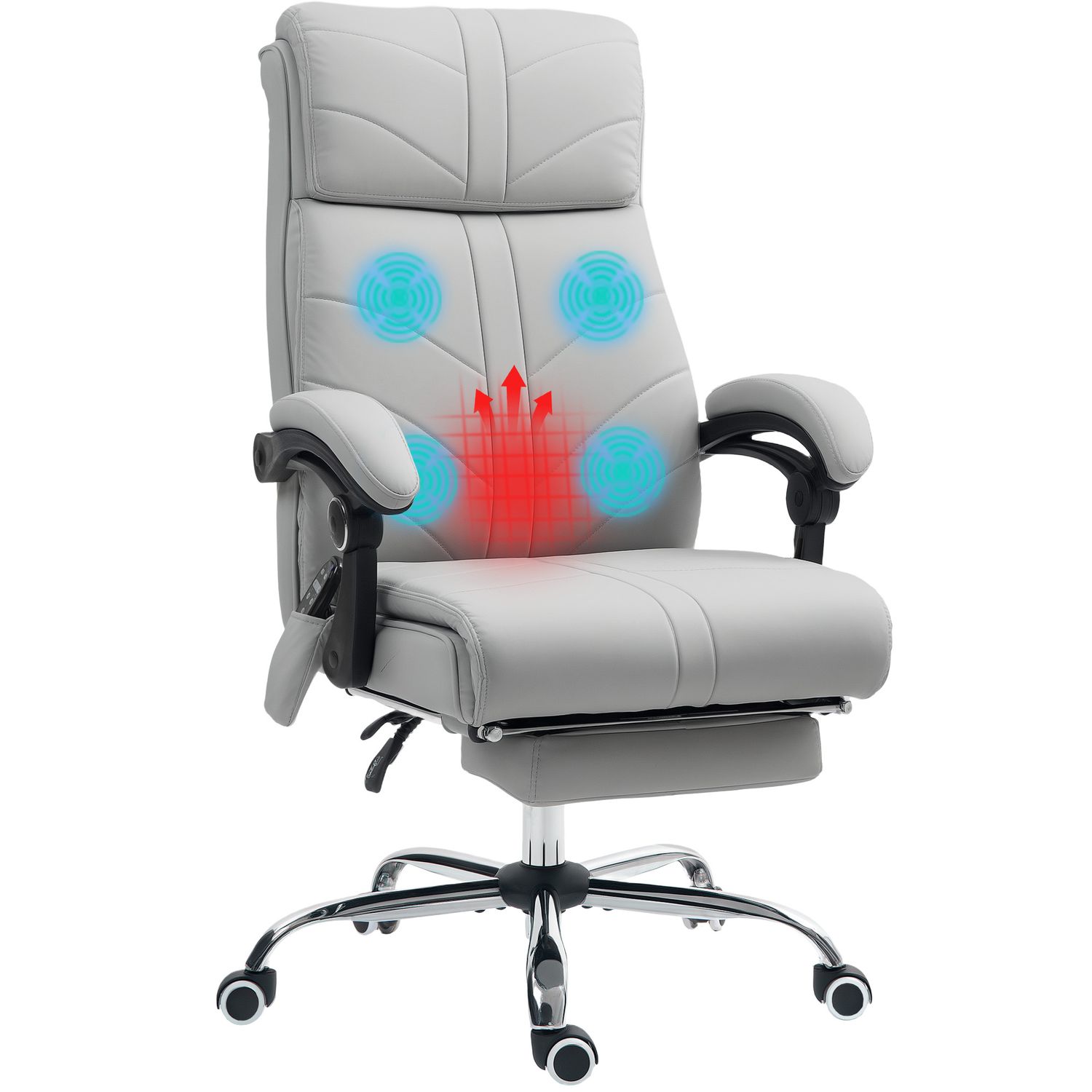 Vinsetto PU Vibration Massage Office Chair with Heat Footrest Light Grey - 921-6