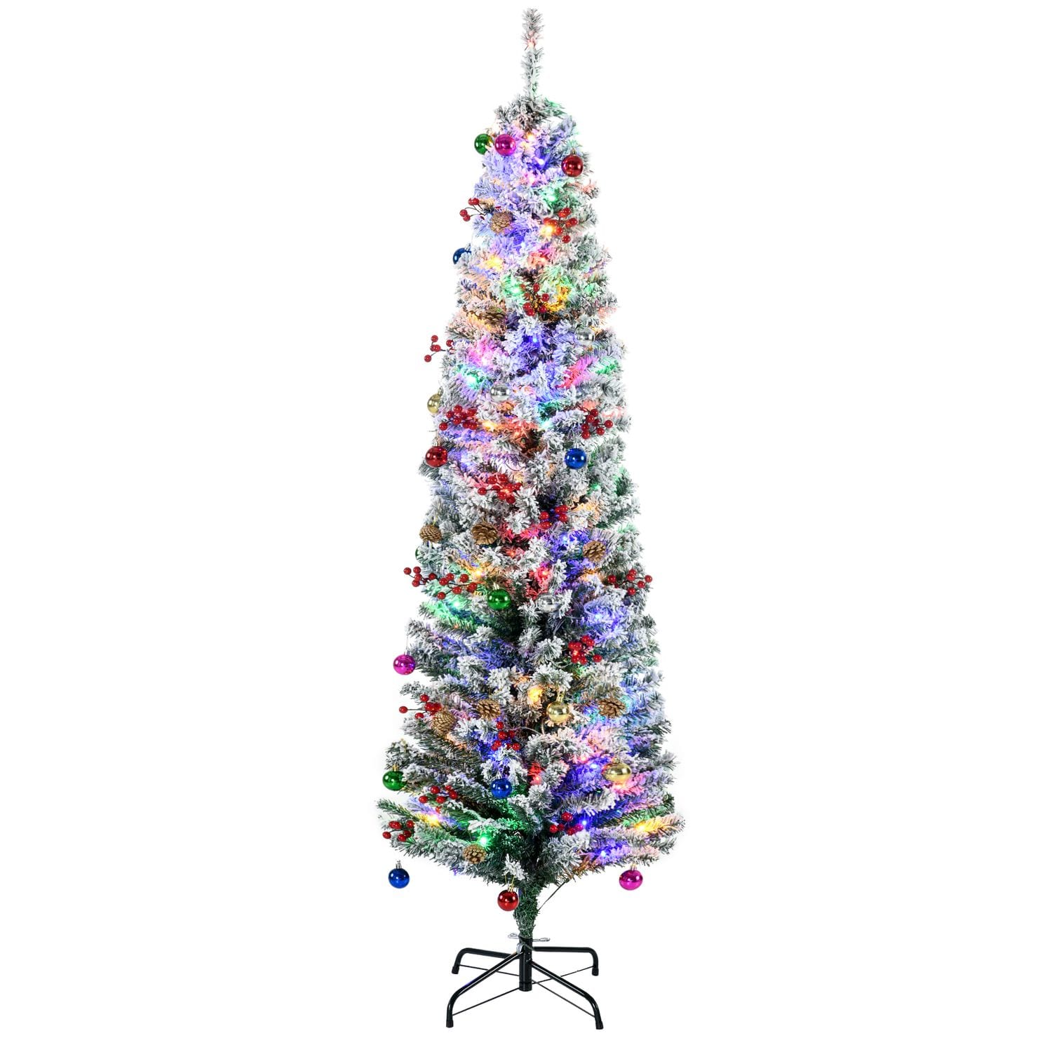 HOMCOM 6' Artificial Christmas Tree with Flocked Tips LED Lights Decoration - 83