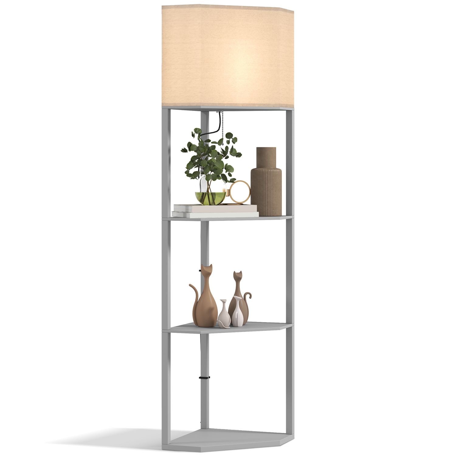 HOMCOM Corner Modern Floor Lamp with Shelves for Living Room Bedroom Grey - B31-