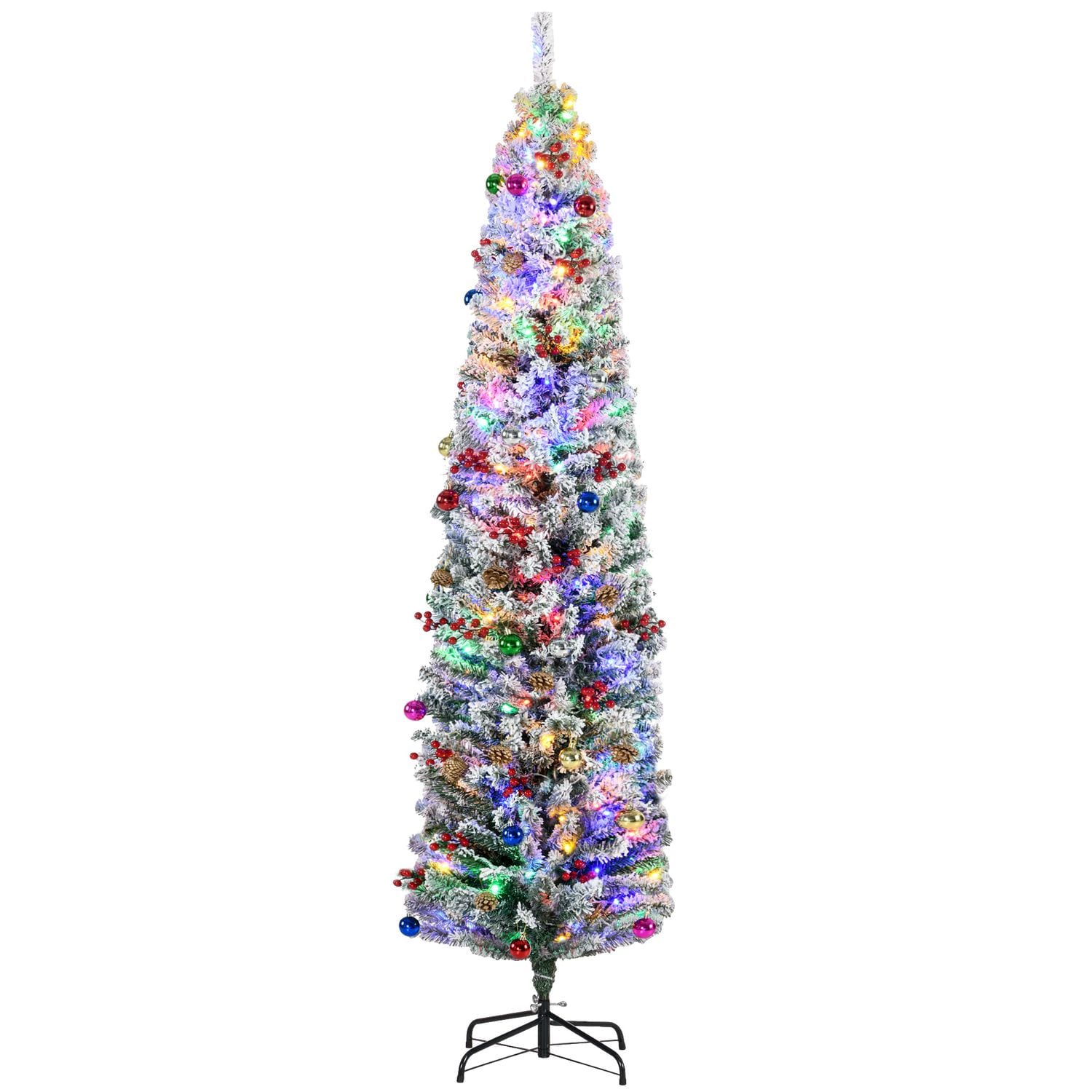HOMCOM 7' Artificial Christmas Tree with Flocked Tips LED Lights Decoration - 83