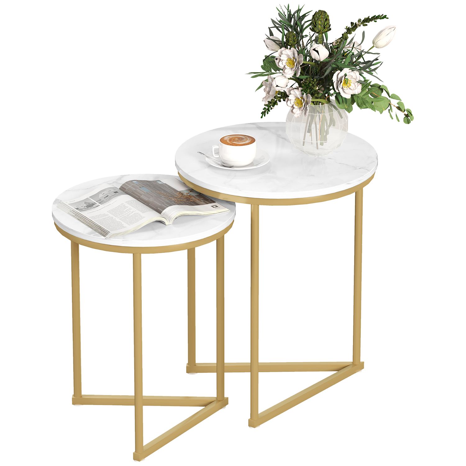 HOMCOM Nesting Coffee Table Set of 2 with Metal Frame Gold Tone - 83B-119V00GD
