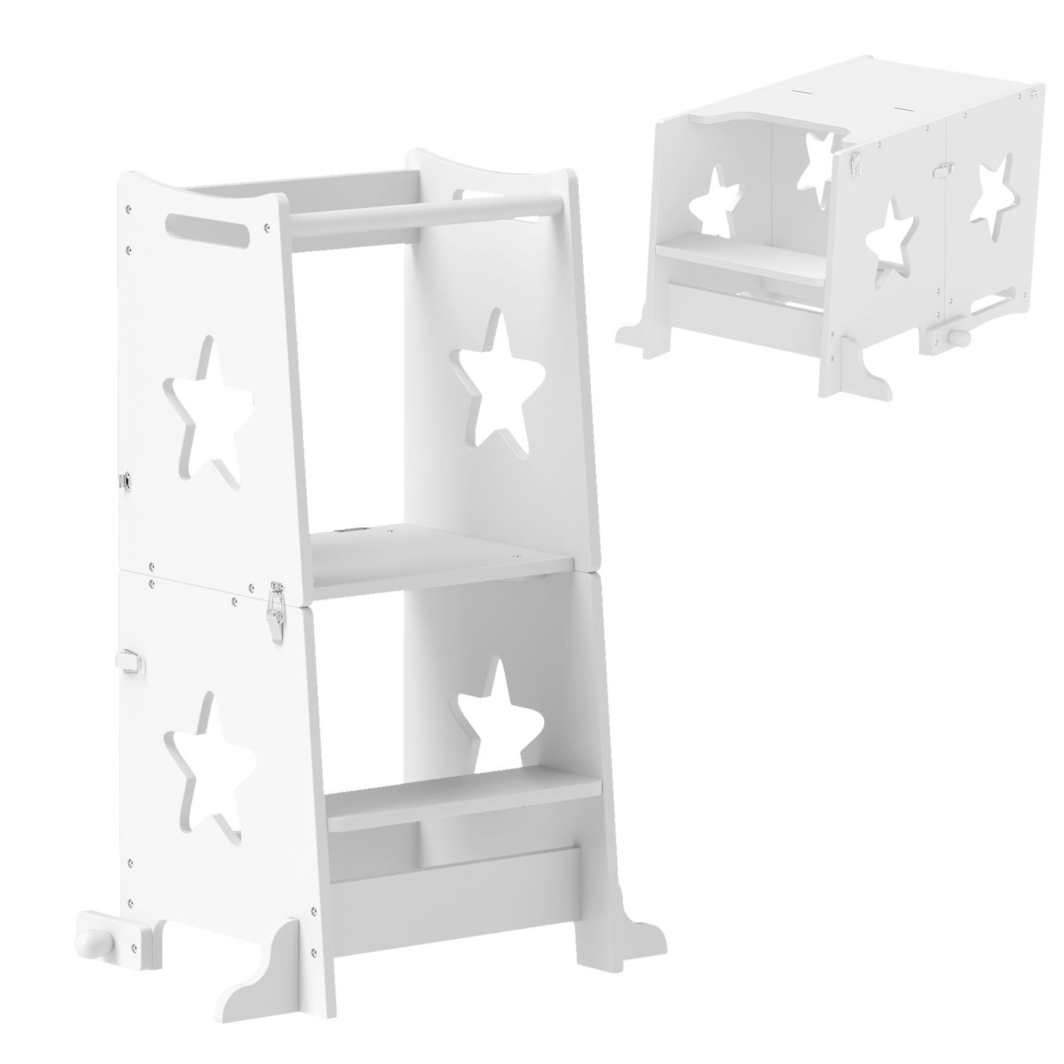 AIYAPLAY 2-in-1 Toddler Step Stool with Safety Rail for Kitchen White - 315-005V