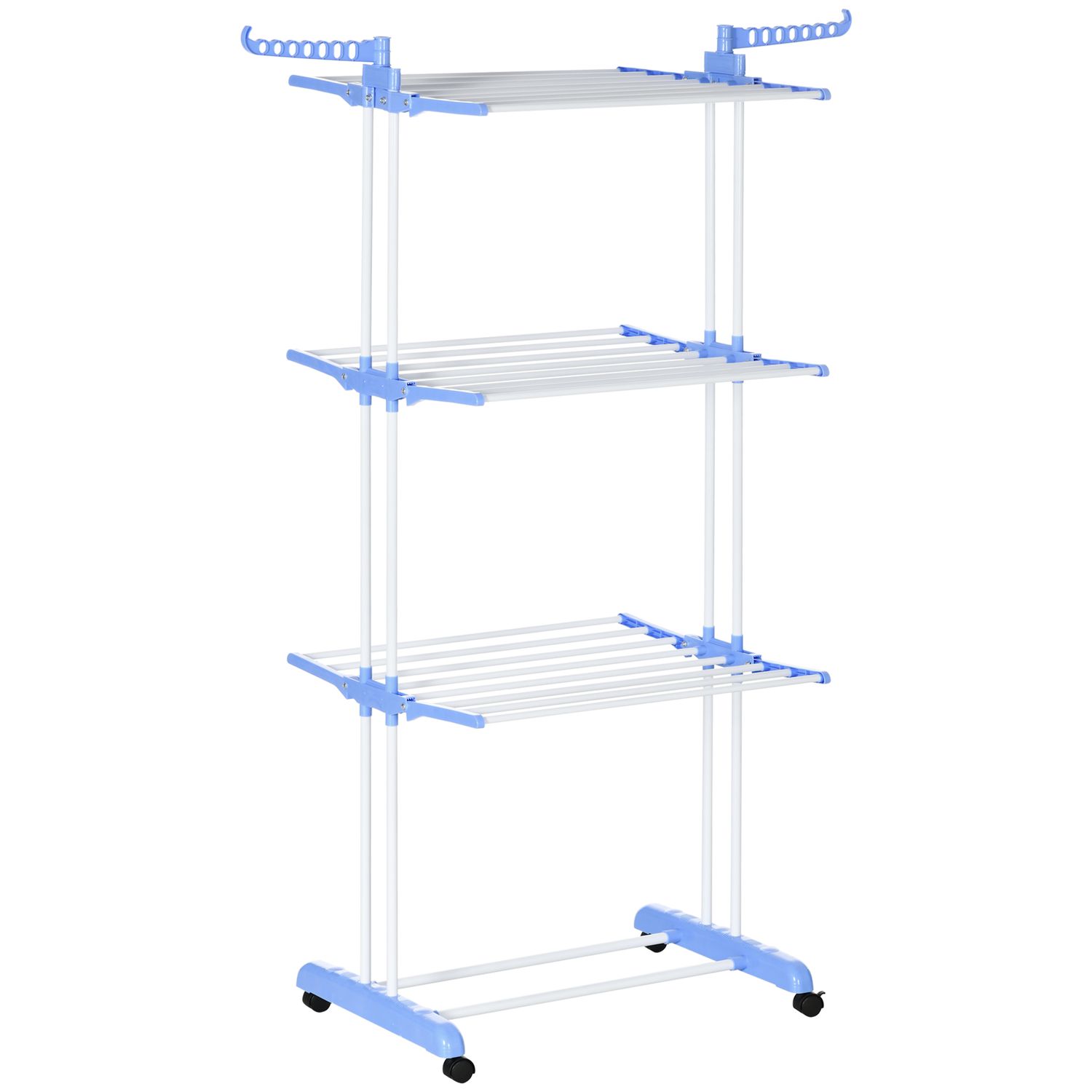 HOMCOM Foldable Clothes Drying Rack Steel Garment Dryer with Casters Blue - 850-