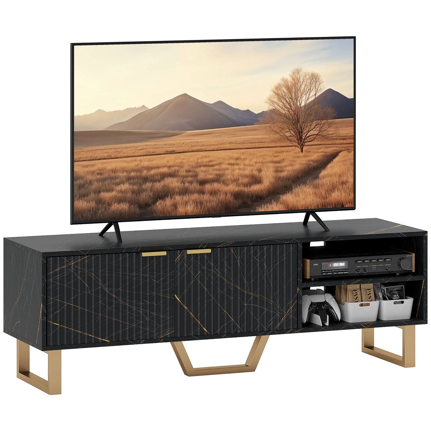 HOMCOM TV Unit TV Stand Cabinet with Shelves and Storage Cupboard Black - 83B-14