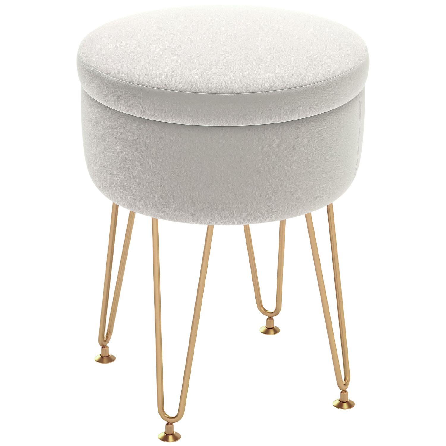 HOMCOM 5L Velvet Footstool with Removable Lid for Bedroom Cream White - 838-499V