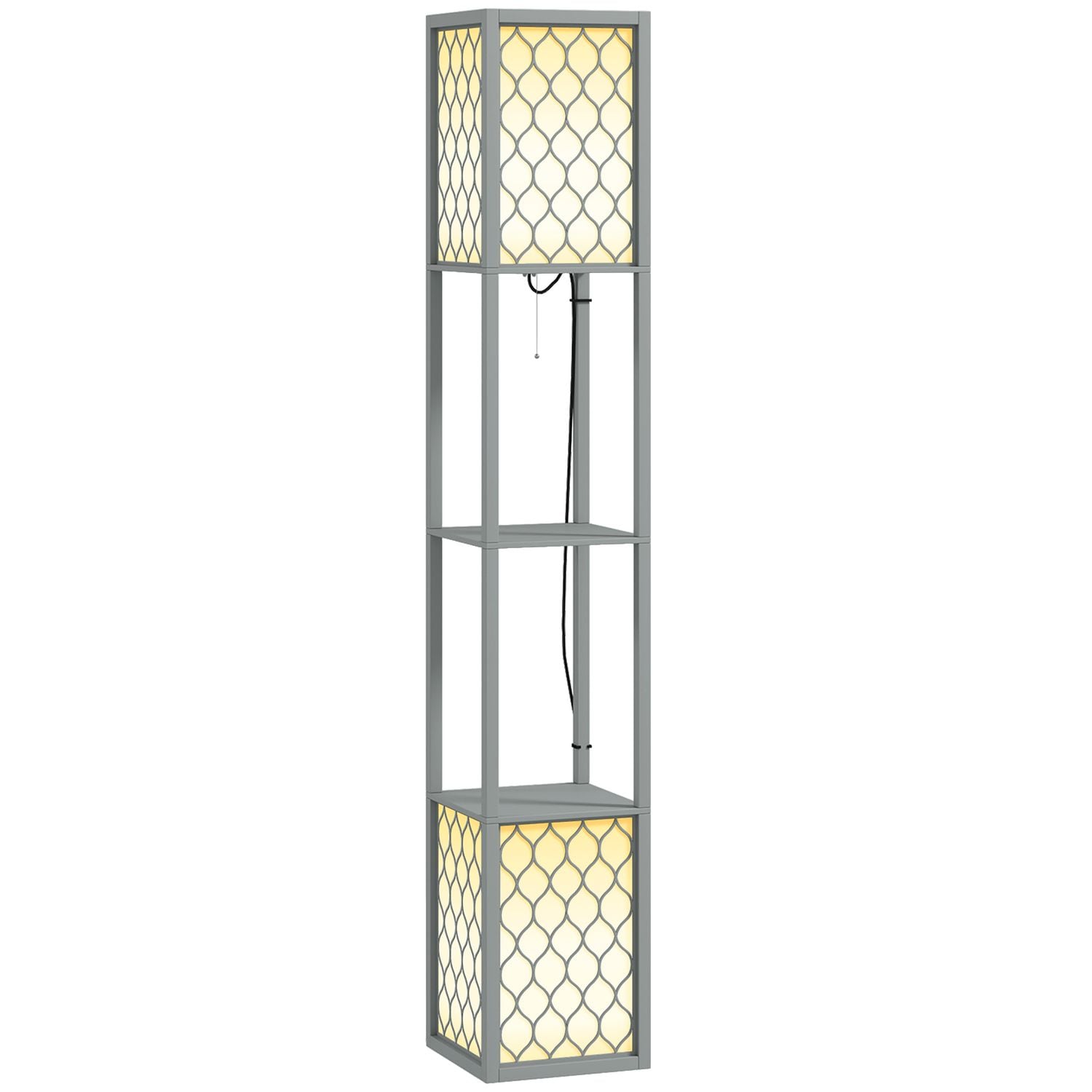 HOMCOM 2-Light Modern Floor Lamp with Shelves for Living Room Bedroom Grey - B31