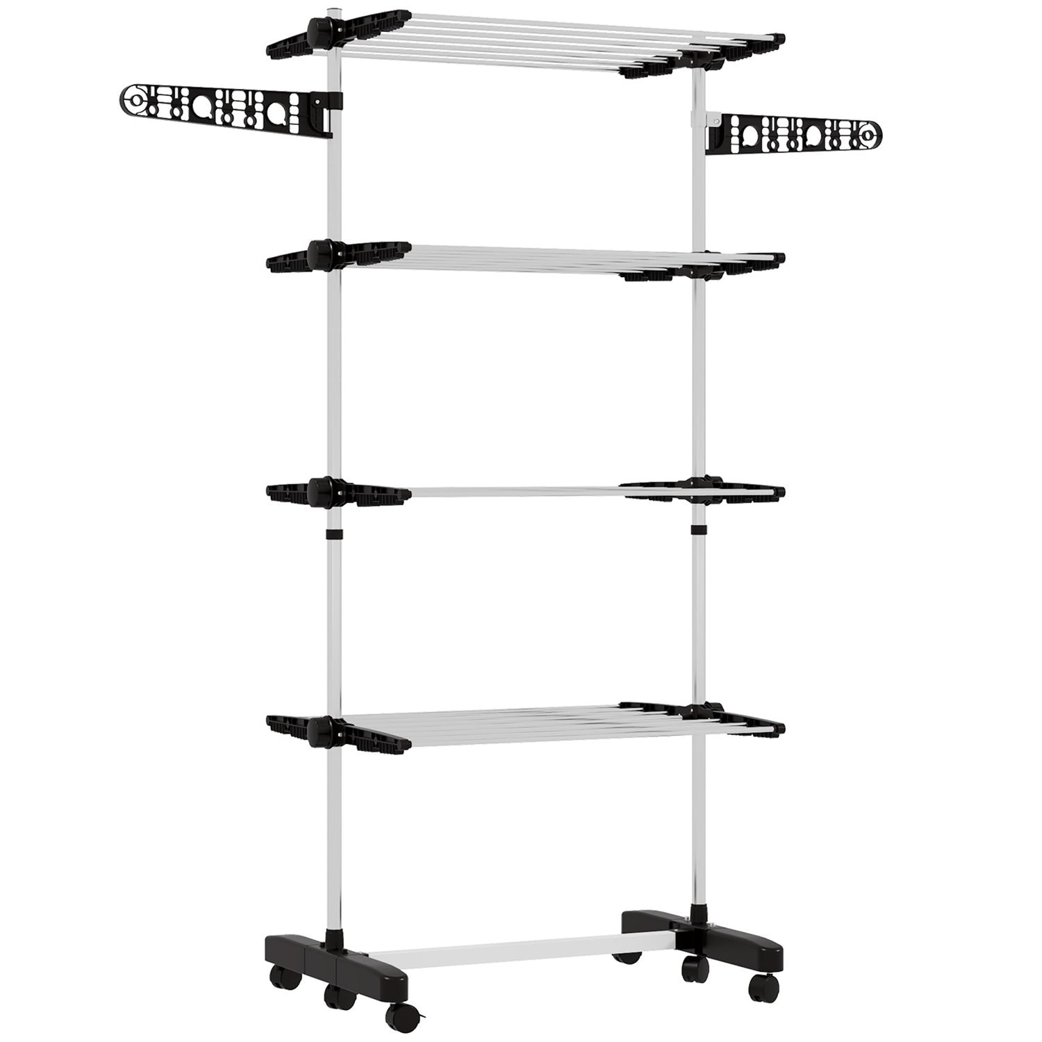 HOMCOM 4-Tier Large Clothes Airer Stainless Steel Clothes Drying Rack Black - 85