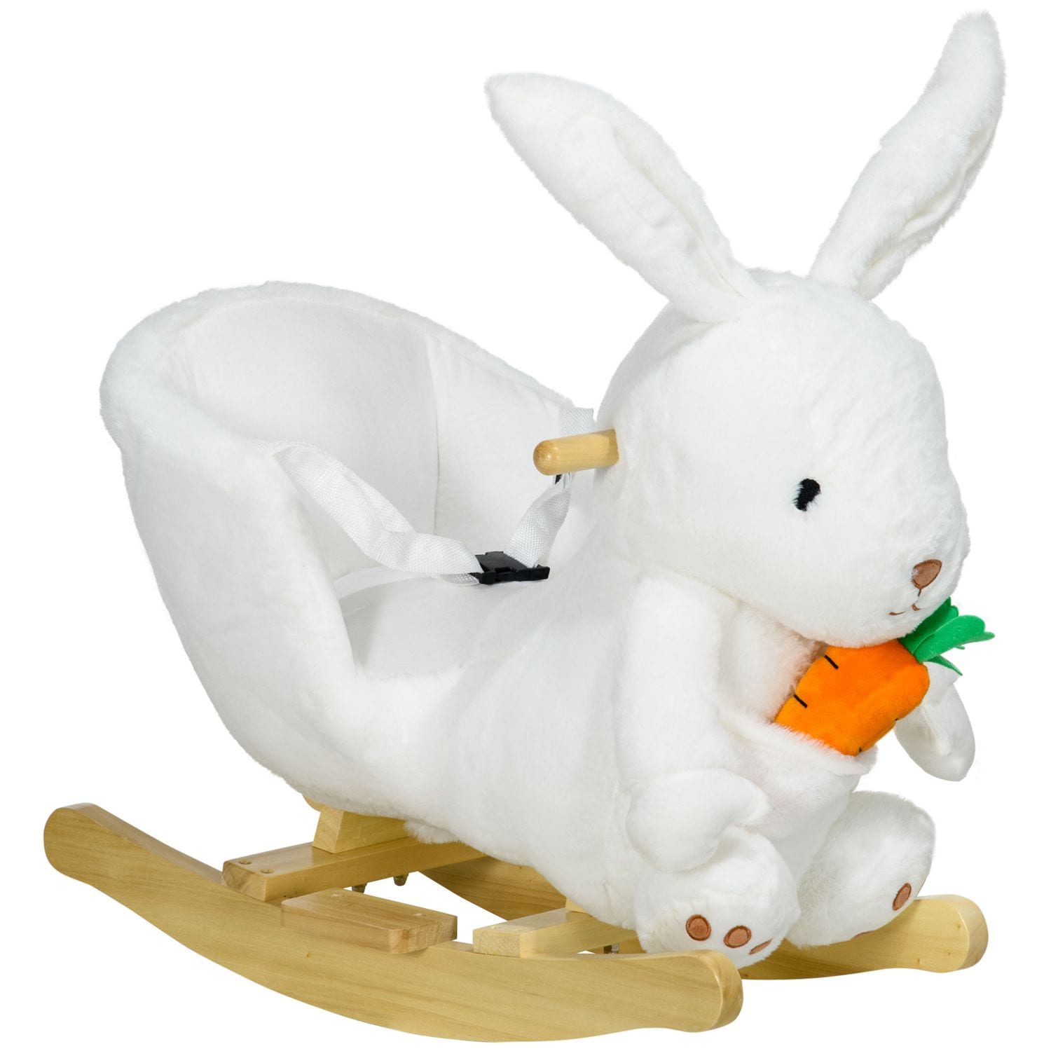 HOMCOM Kids Rabbit-Shaped Rocking Horse with Realistic Sounds Safety Belt - Whit