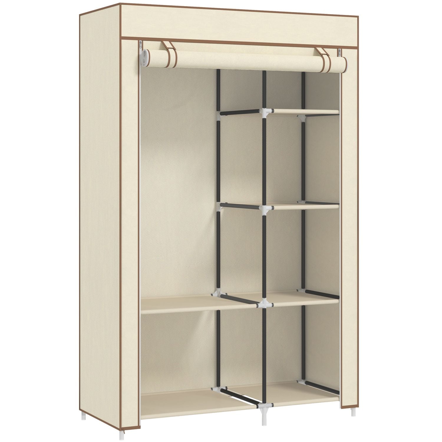 HOMCOM Fabric Wardrobe with Shelves Hanging Rail Foldable Closets Cream - 850-21