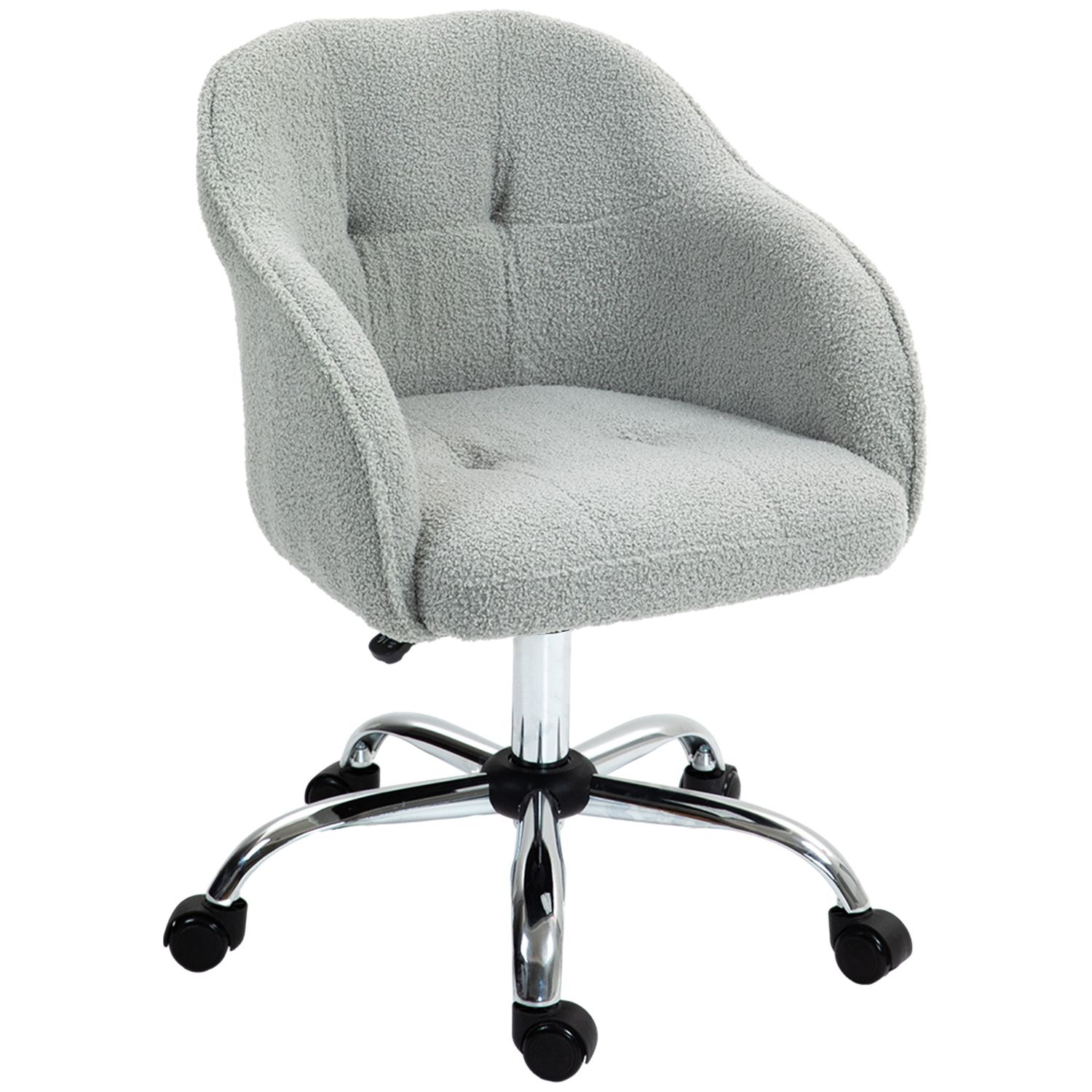 HOMCOM Fluffy Vanity Chair for Desk with Height Adjustable Wheels Grey - 921-762