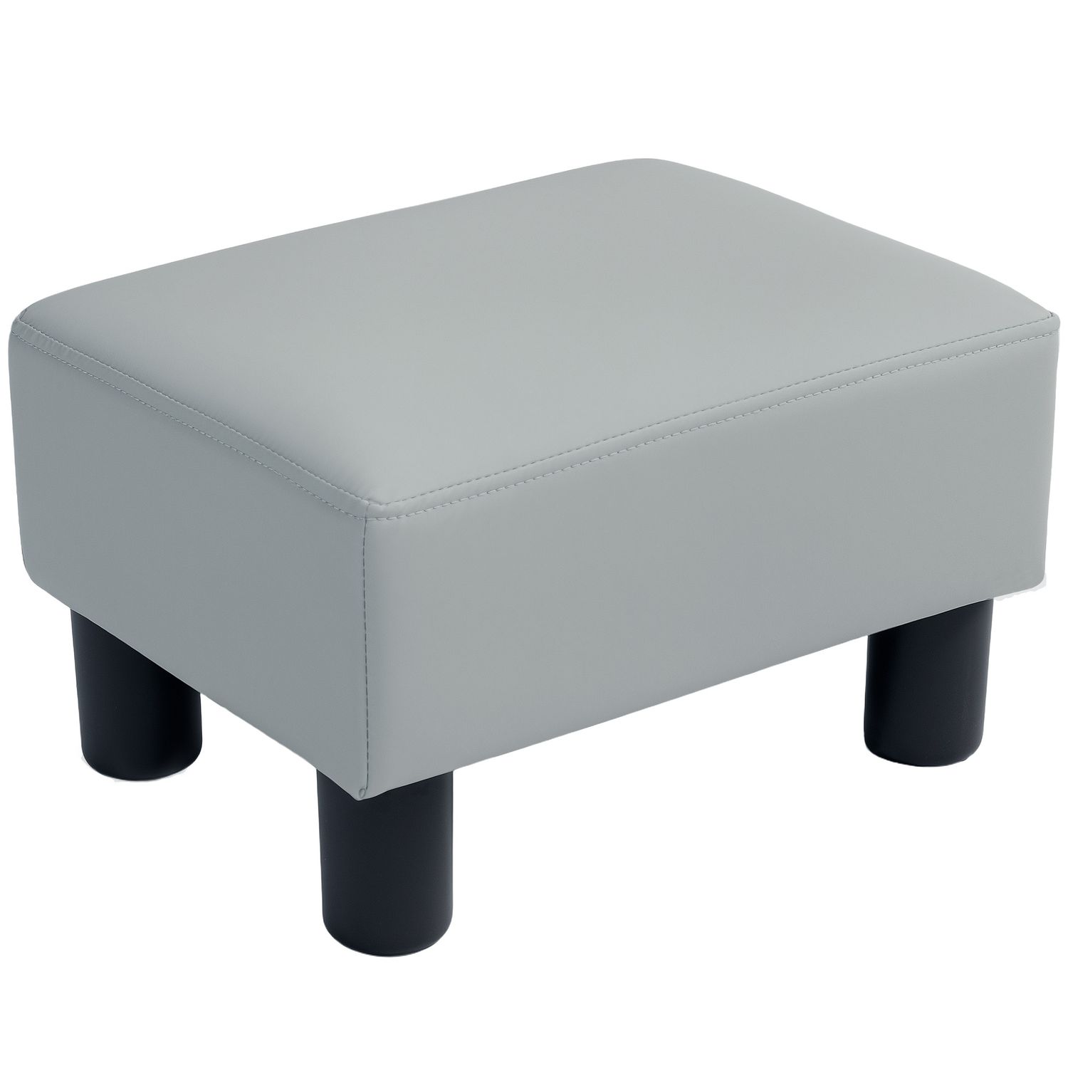 HOMCOM Chic Faux Leather Footstool Small Footrest with 4 Plastic Legs Grey - 833