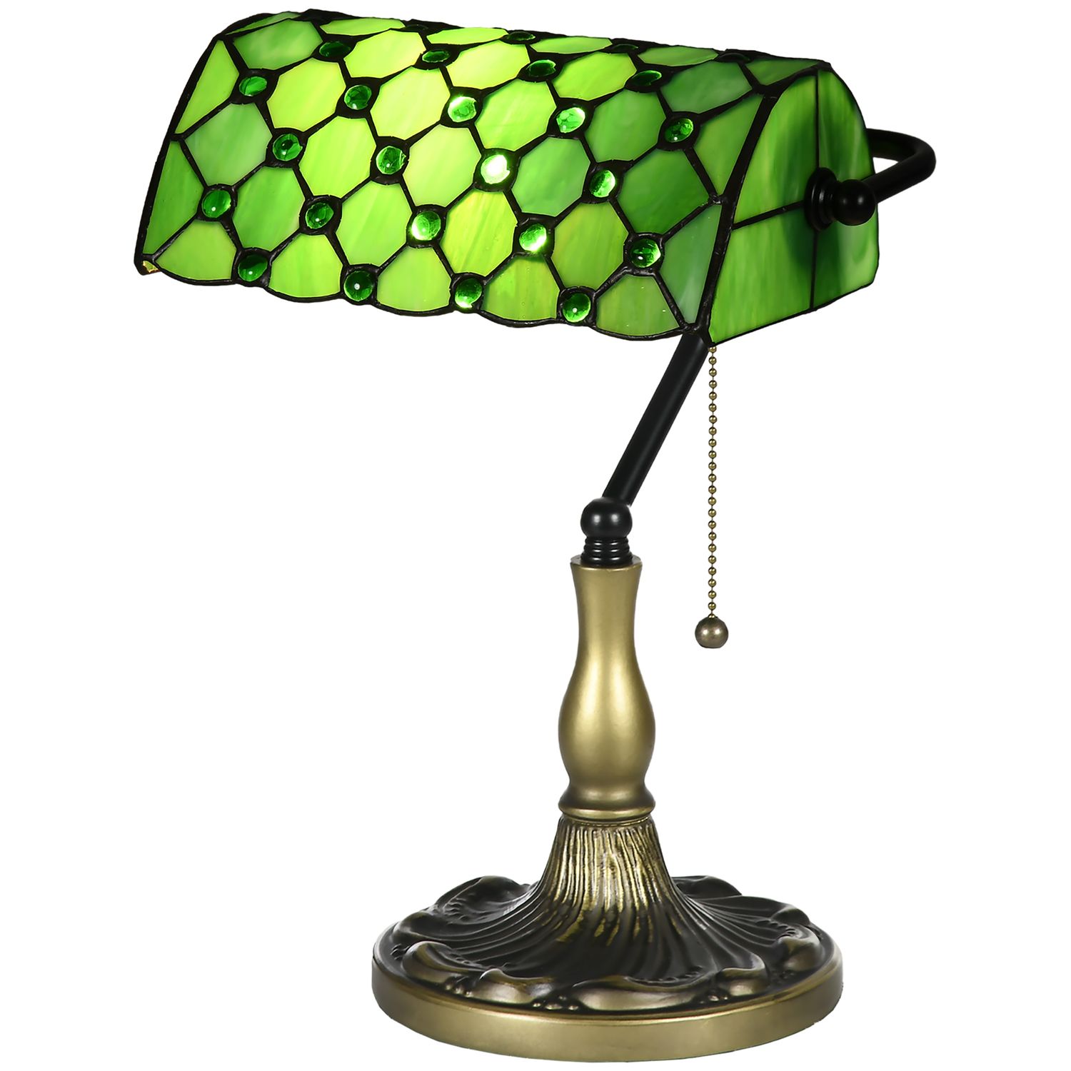 HOMCOM Stained Glass Table Lamp Vintage Lamp with Green Handmade Shade - B31-484