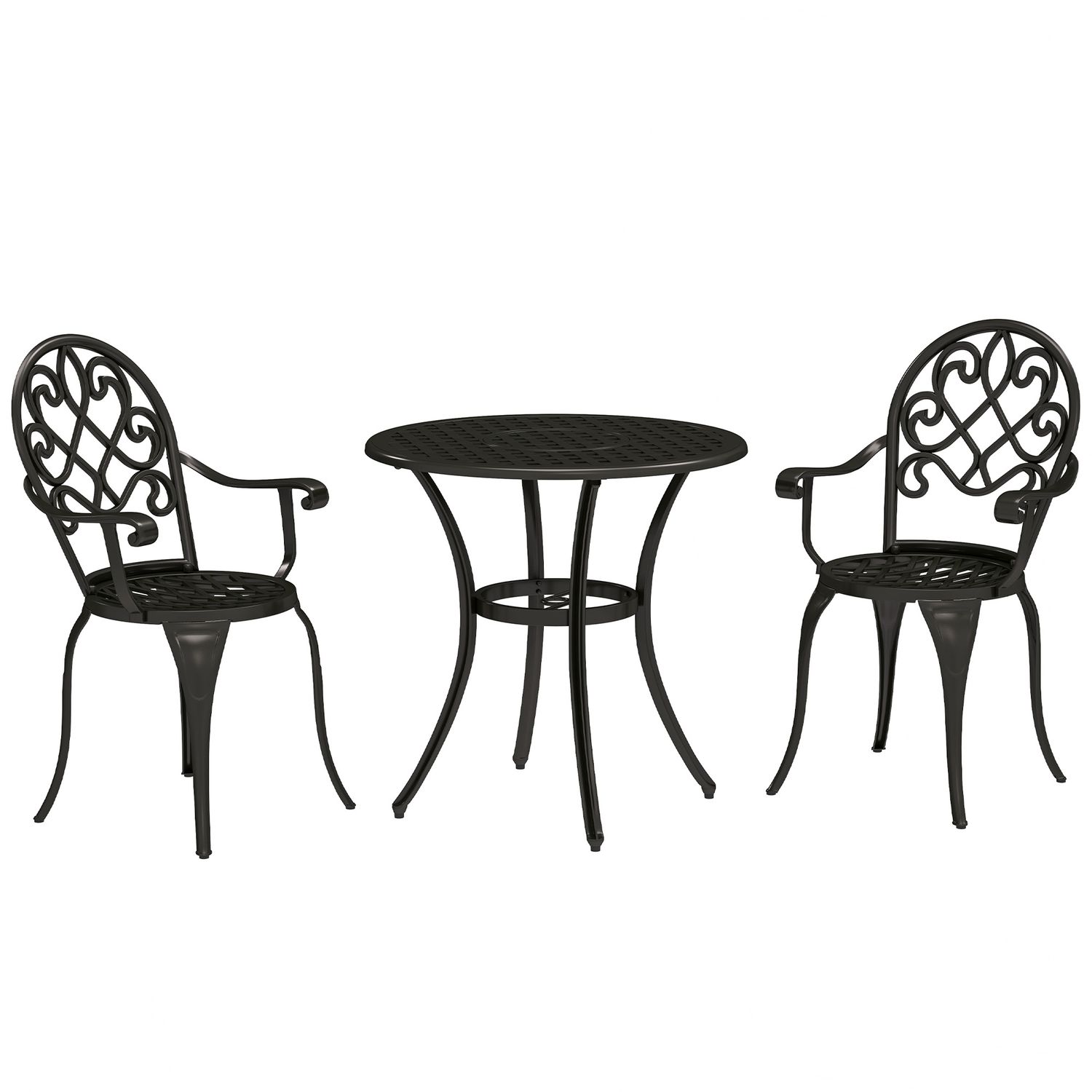 Outsunny 3 Piece Bistro Set Aluminium Garden Table and Chairs Black - 84B-505V00