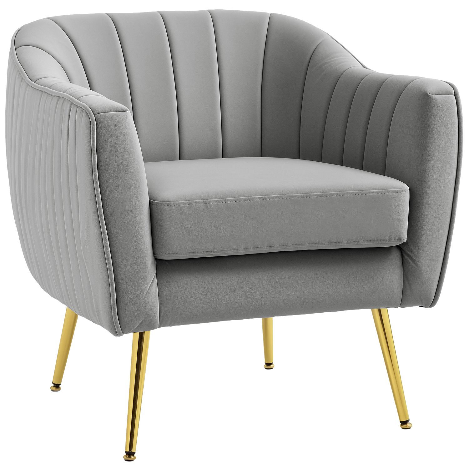 HOMCOM Velvet-Look Shell Shaped Chair with Thick Padded Seat Grey - 833-725V71GY