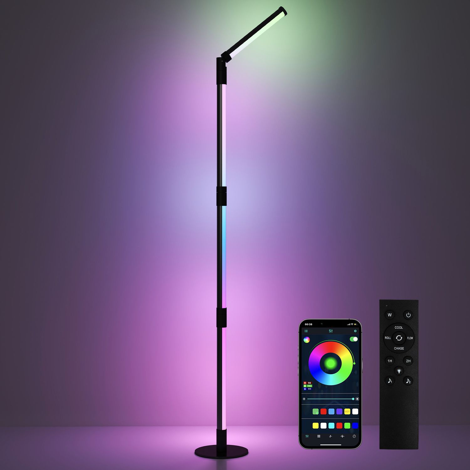 HOMCOM LED Floor Lamp Corner Floor Lamp with App & Remote Control Dark Grey - B3
