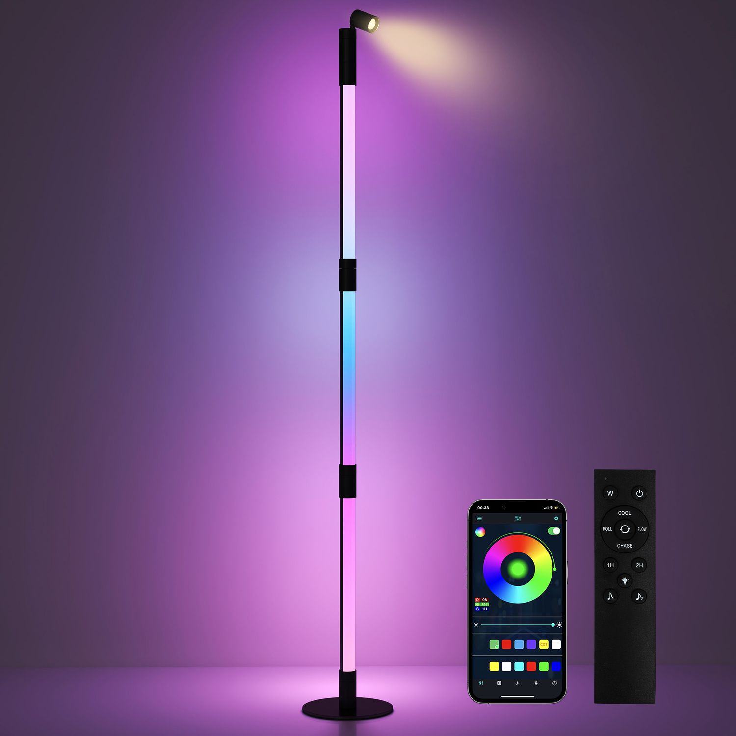 HOMCOM LED Floor Lamp Corner Floor Lamp App & Remote Control Dark Grey - B31-502