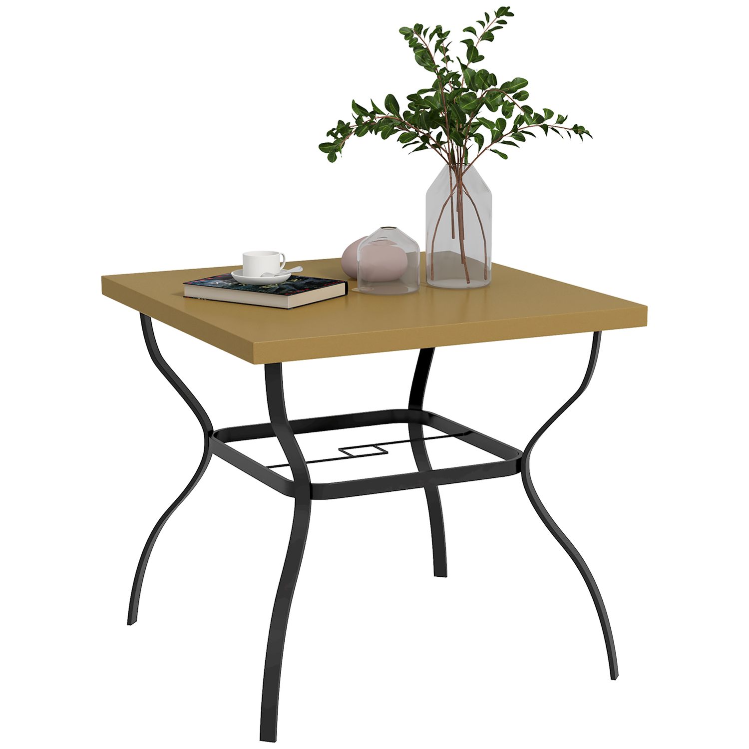 Outsunny Garden Dining Table with Umbrella Hole Dining Table for 4 Brown - 84G-4
