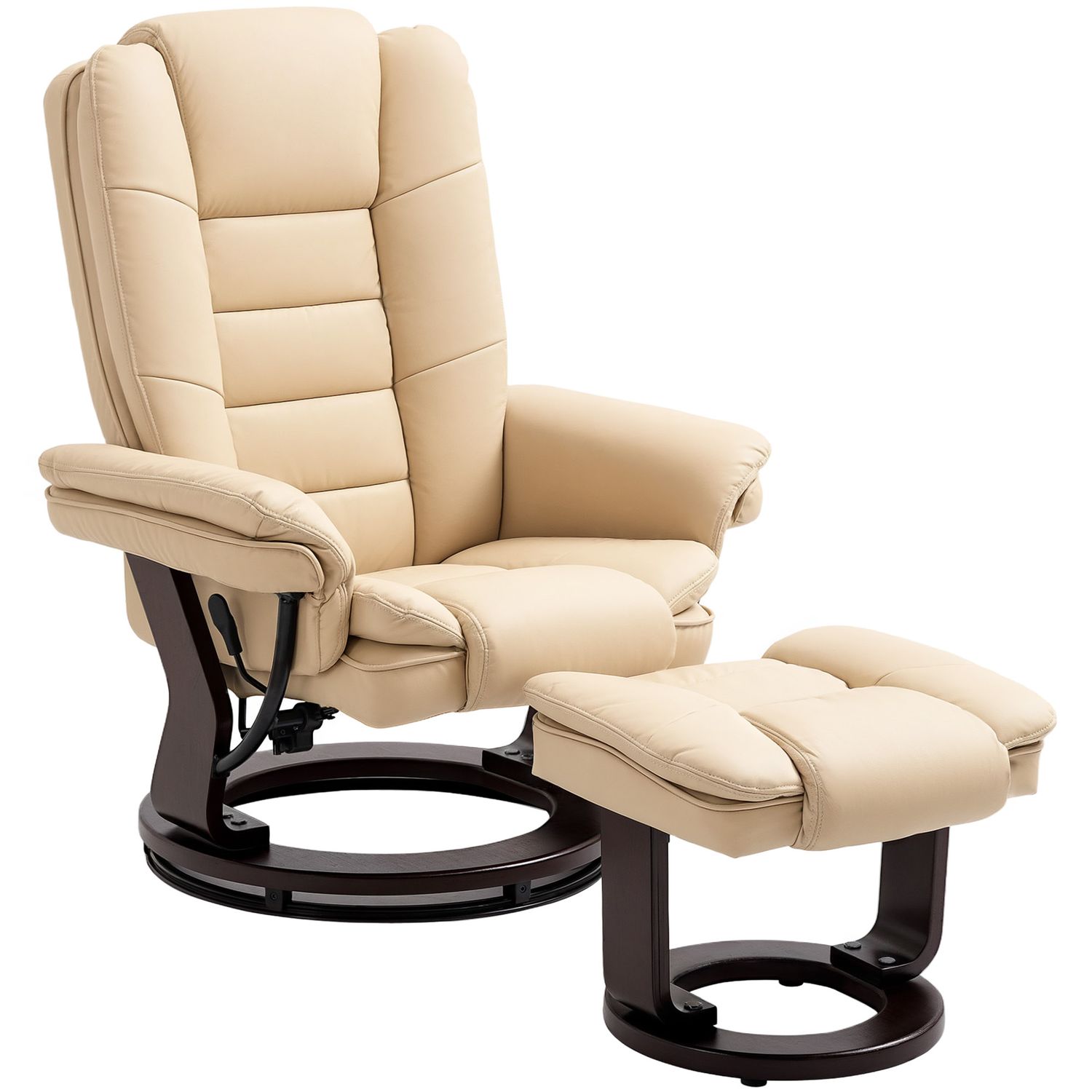 HOMCOM Swivel Manual Recliner and Footrest Set PU Leather Lounge Chair Beige - 8