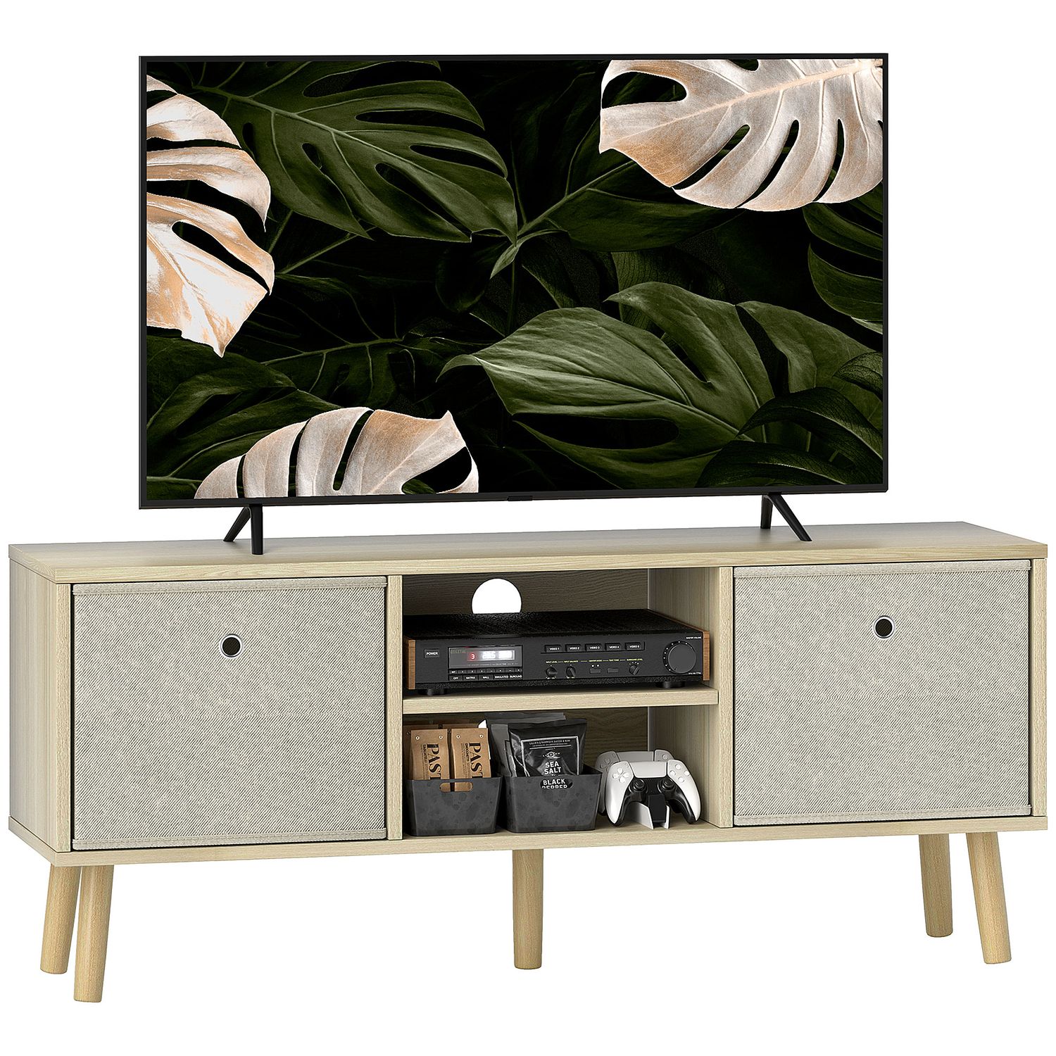 HOMCOM Modern TV Cabinet Stand with Shelves & Drawers Bedroom Natural - 839-099V