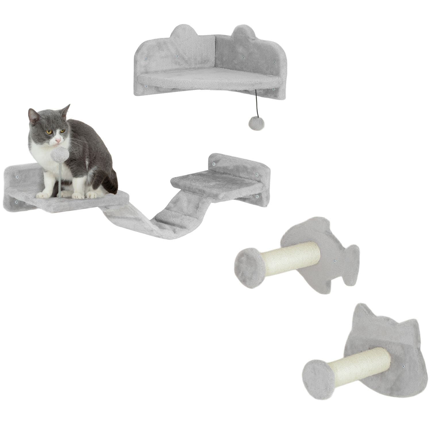 PawHut 4-Piece Cat Wall Shelves with Steps Ladder Jumping Platforms - D30-859V00