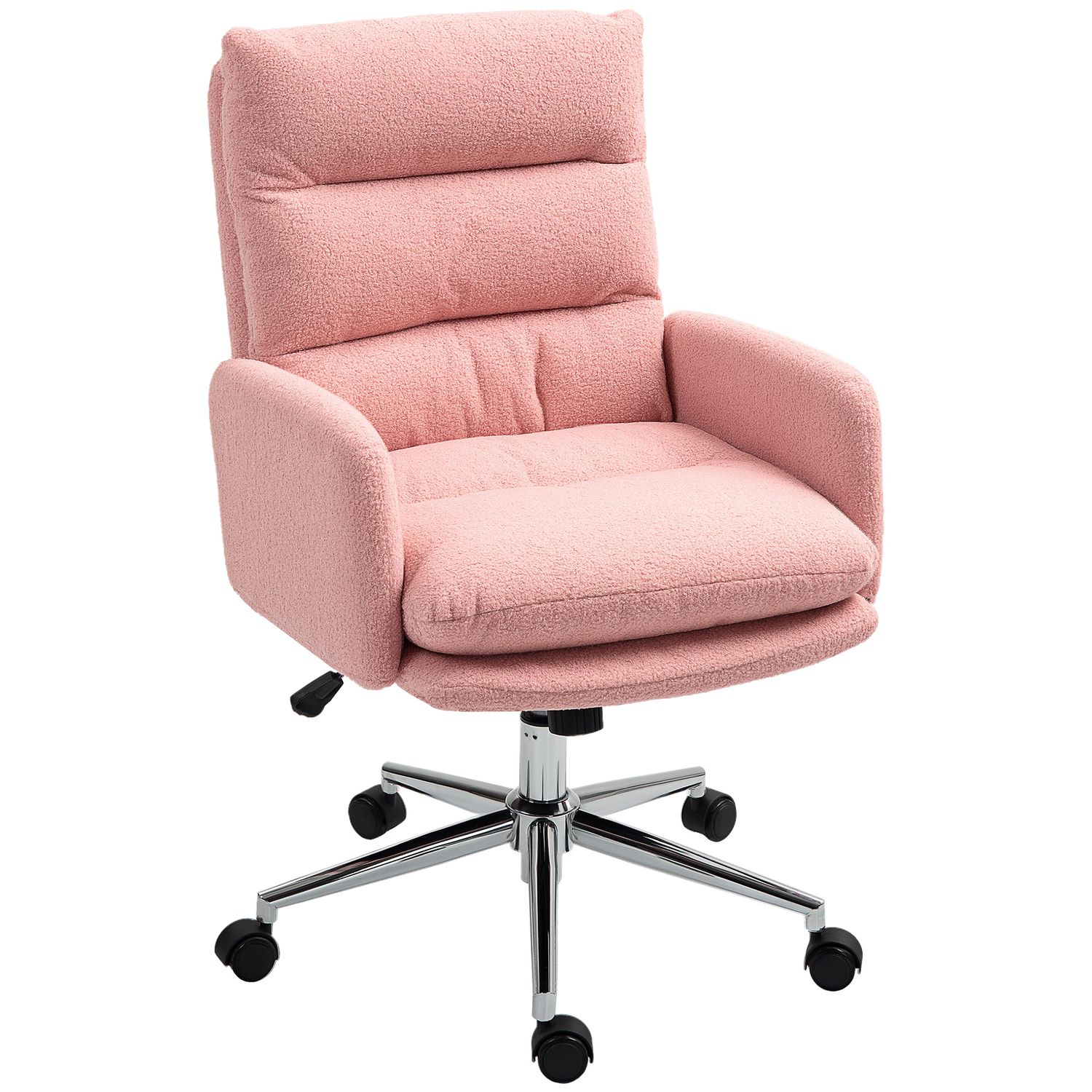 HOMCOM Upholstered Desk Chair with Height Adjustable Pink - 921-815V70PK