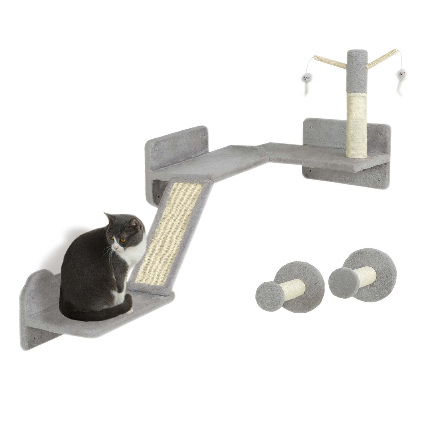 PawHut 3-Piece Corner Design Cat Wall Shelves Furniture Light Grey - D30-860V00L