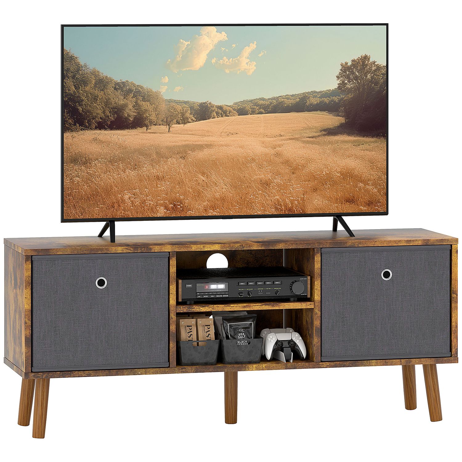 HOMCOM Modern TV Cabinet Stand with Shelves & Drawers Bedroom Rustic Brown - 839
