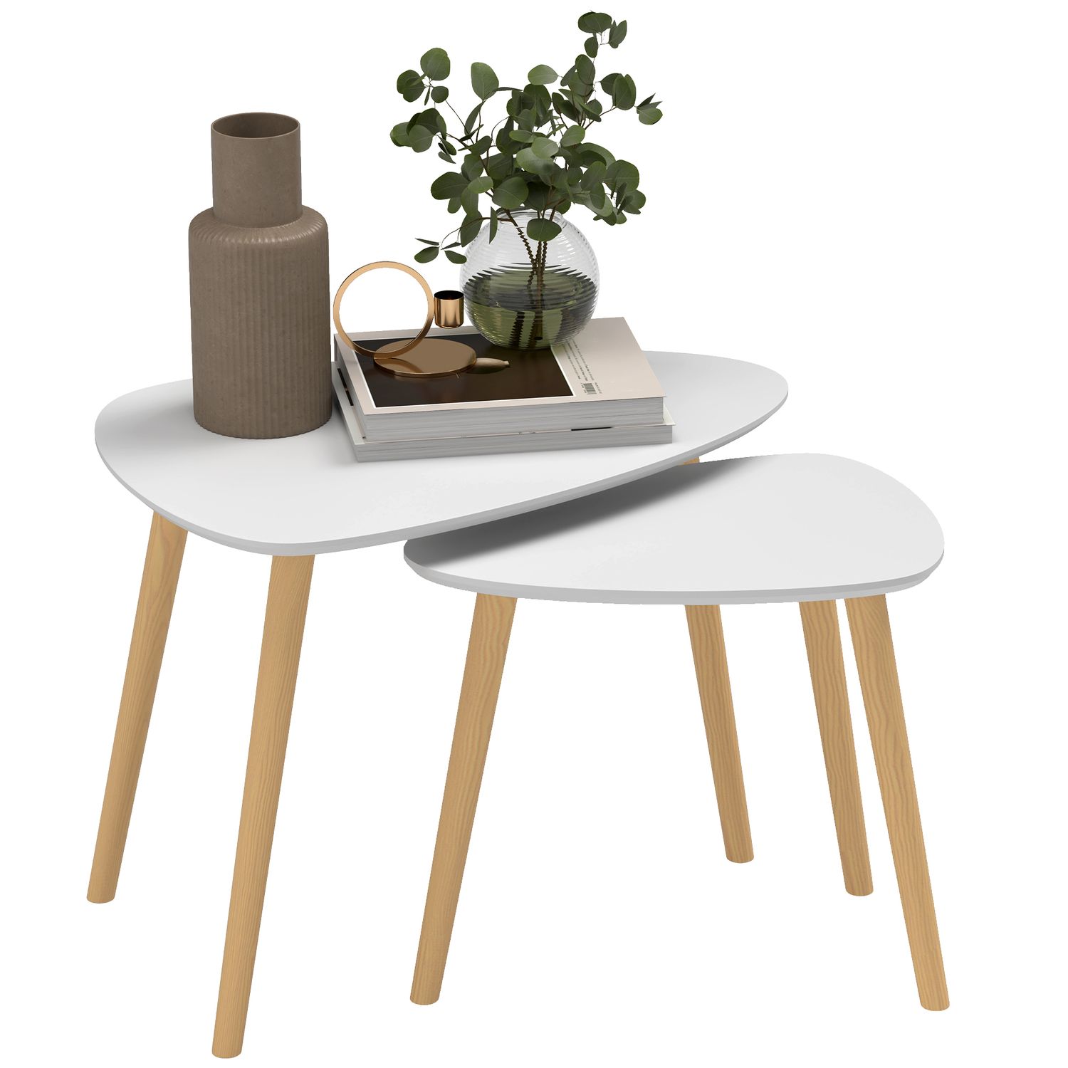 HOMCOM Side Table Set of 2 Modern End Coffee Bedside Tables Grey Natural - 839-2