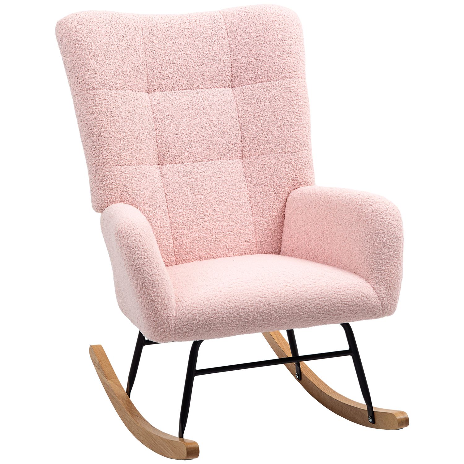 HOMCOM Rocking Chair Modern Armchair with Backrest for Bedroom Light Pink - 83B-