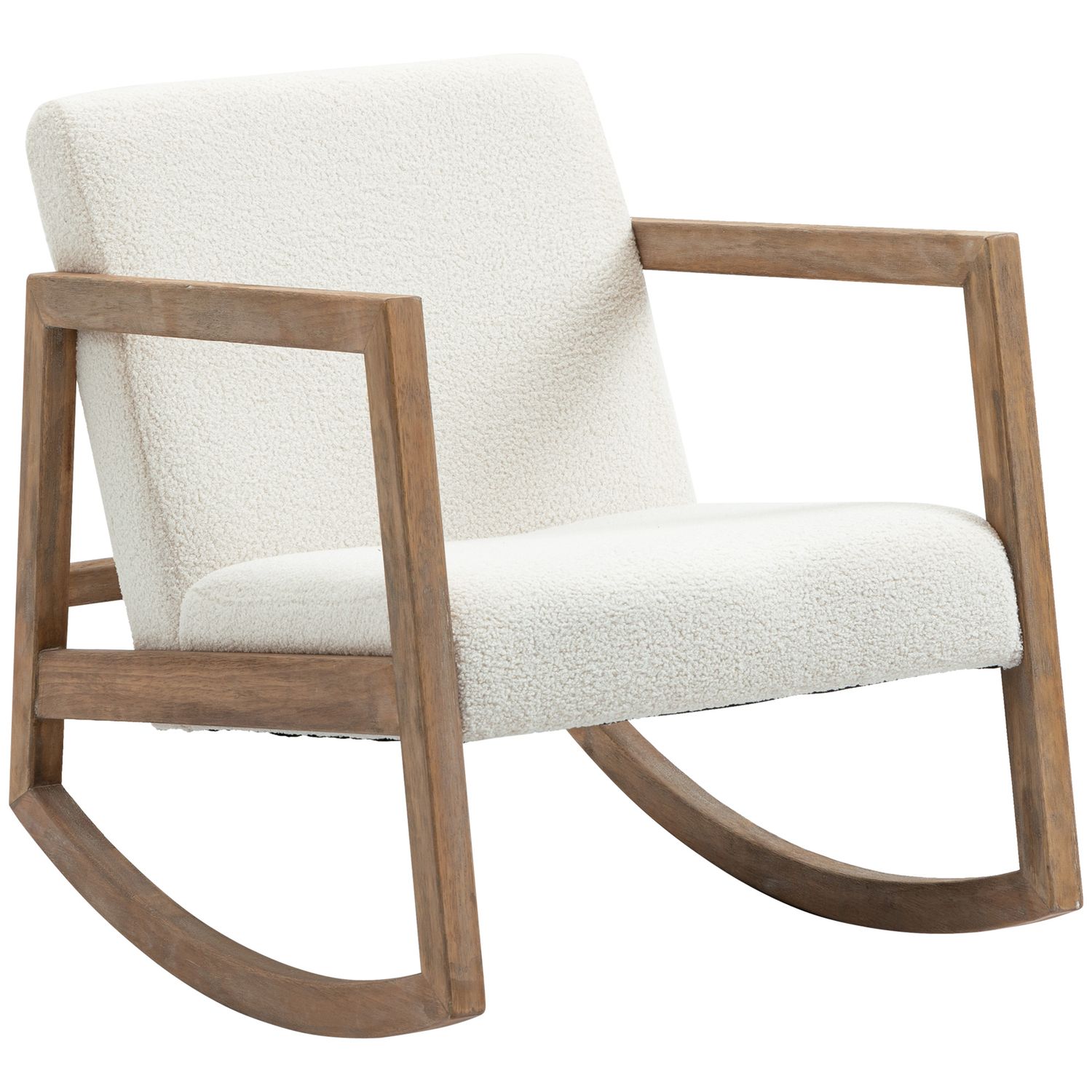 HOMCOM Rocking Chair Upholstered Armchair Wooden Accent Chair Cream - 839-227V70