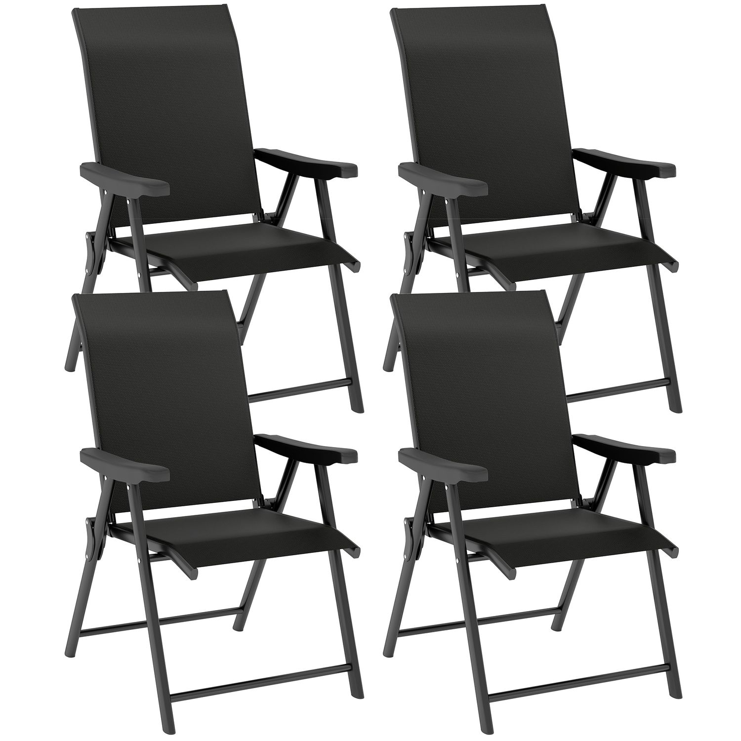 Outsunny 4 Piece Folding Chair with Breathable Mesh Fabric Seat Black - 84G-556V
