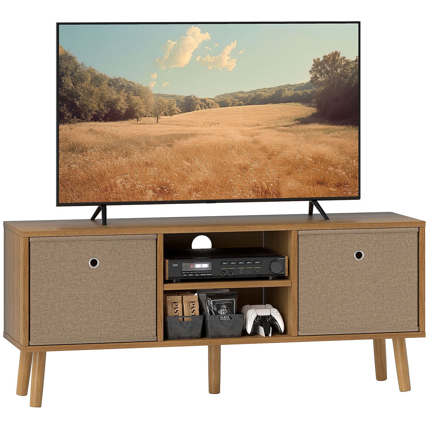HOMCOM Modern TV Cabinet Stand with Shelves & Drawers Bedroom Brown - 839-099V80