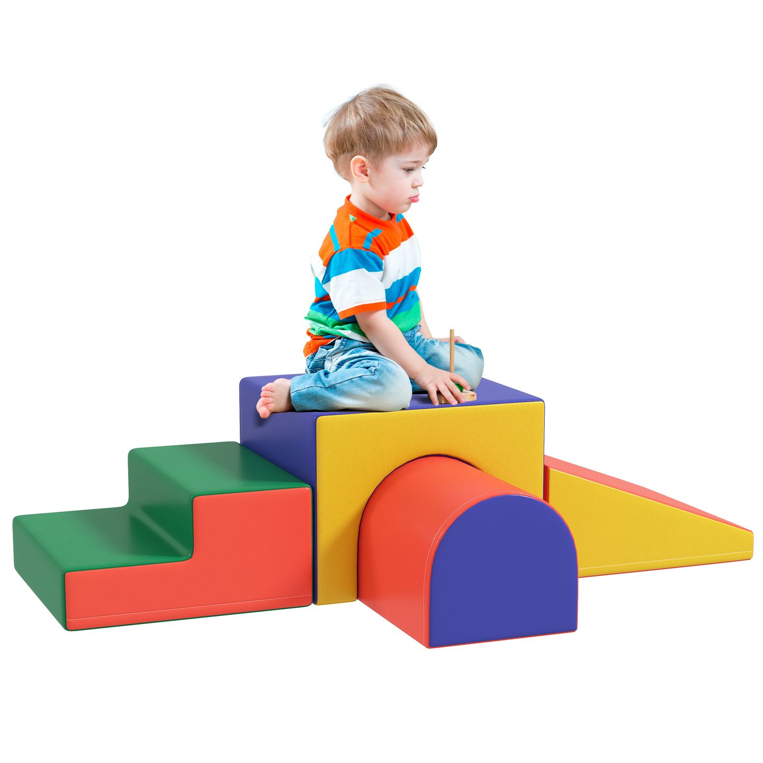 HOMCOM 4-Piece Soft Play Set Baby Foam Block for Ages 1-3 Years Red - 3D0-009V01