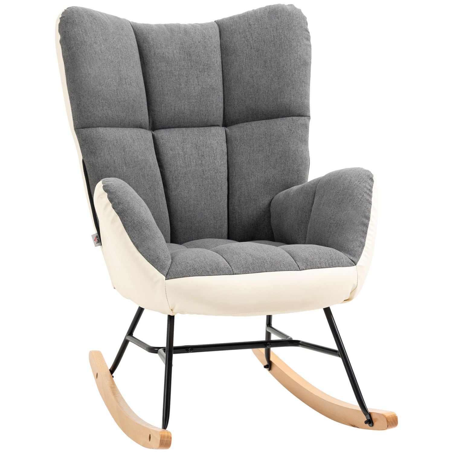 HOMCOM Rocking Chair for Nursery Upholstered Wingback Armchair Grey and Cream -