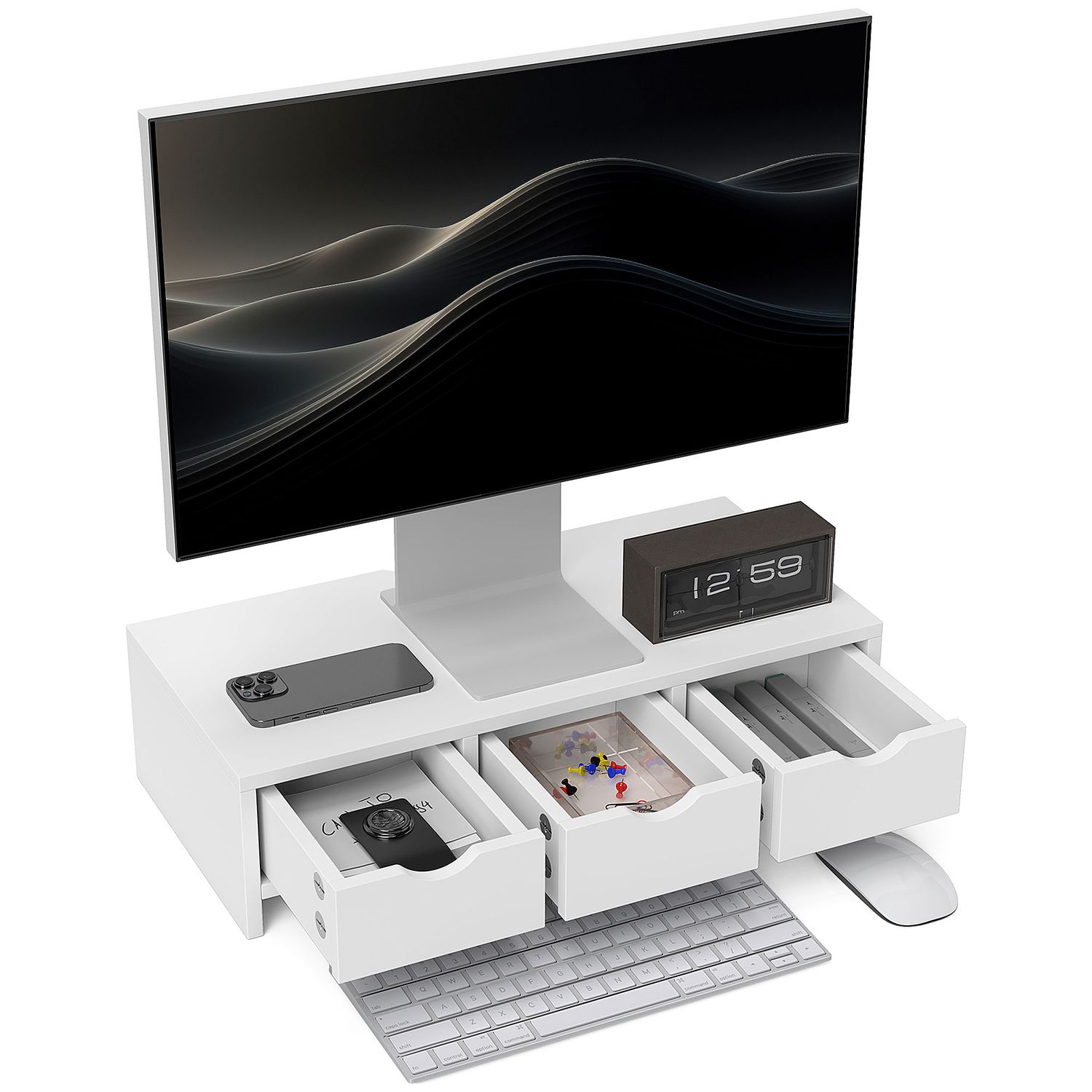 HOMCOM Monitor Stand Riser with 3 Drawers for Laptop Computer PC White - 923-058