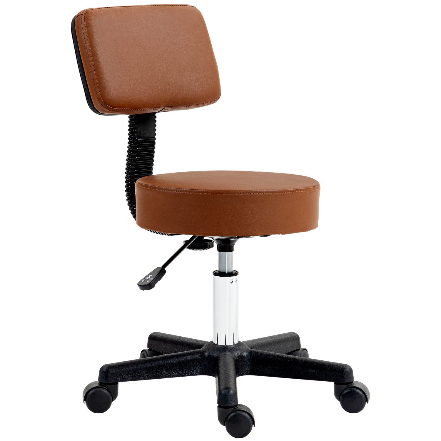 HOMCOM Adjustable Swivel Salon Chair Padded Seat Back 5 Wheels Brown - 503-023V7