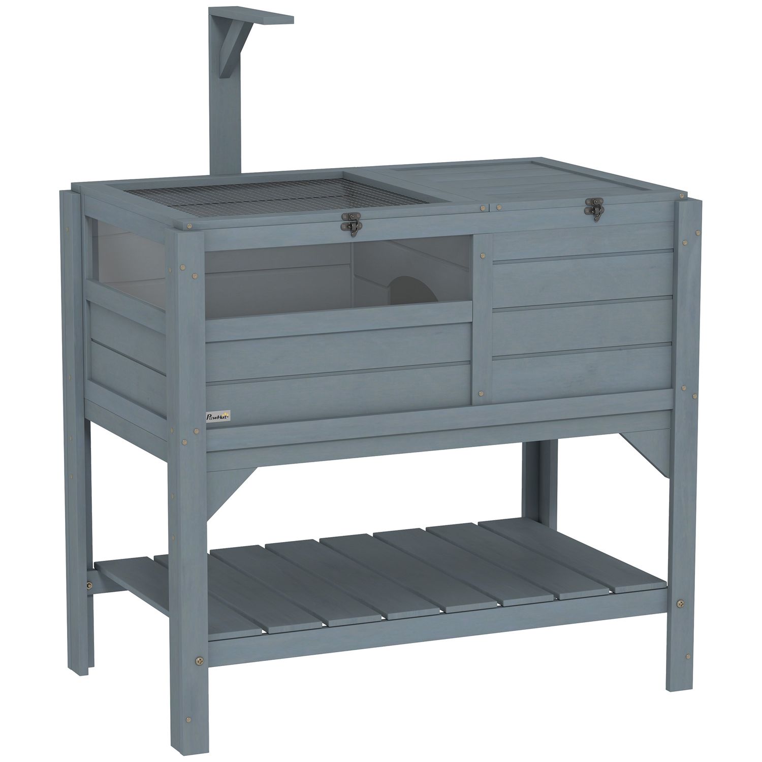 PawHut Wooden Tortoise House with Run Shelter Shelf Lamp Holder Grey - D40-025V0