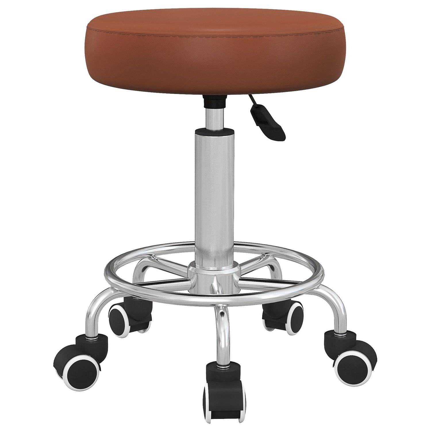 Vinsetto Round PU Leather Salon Beautician Stool Adjustable Height Brown - 700-0