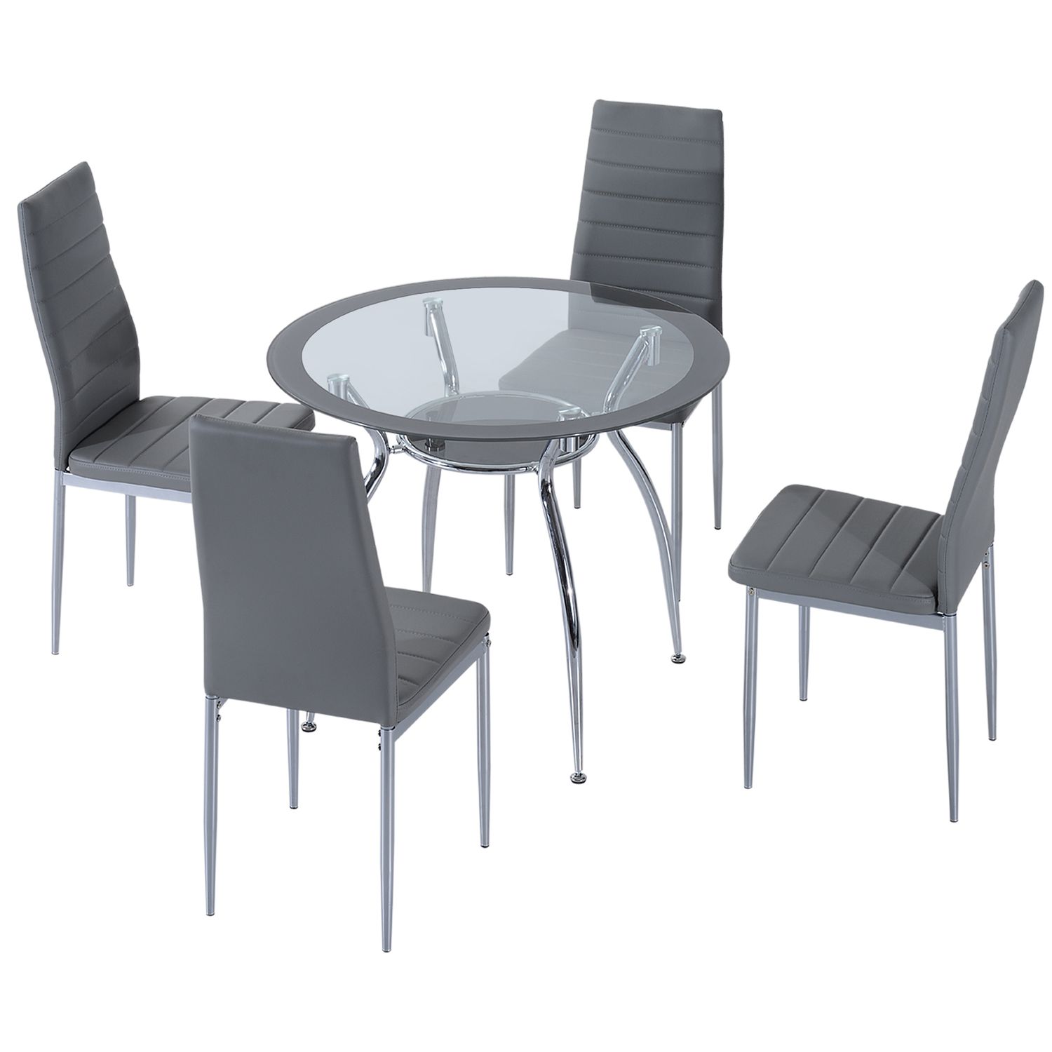 HOMCOM Round Dining Table Set for 4 Kitchen Table and Chairs with Cushion - 835-